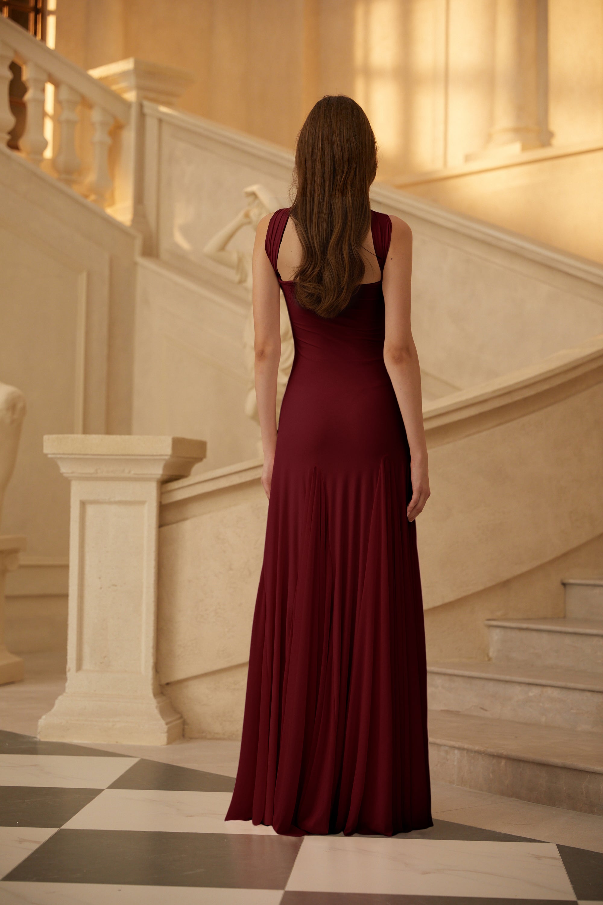Red Sweetheart Neck Maxi Dress