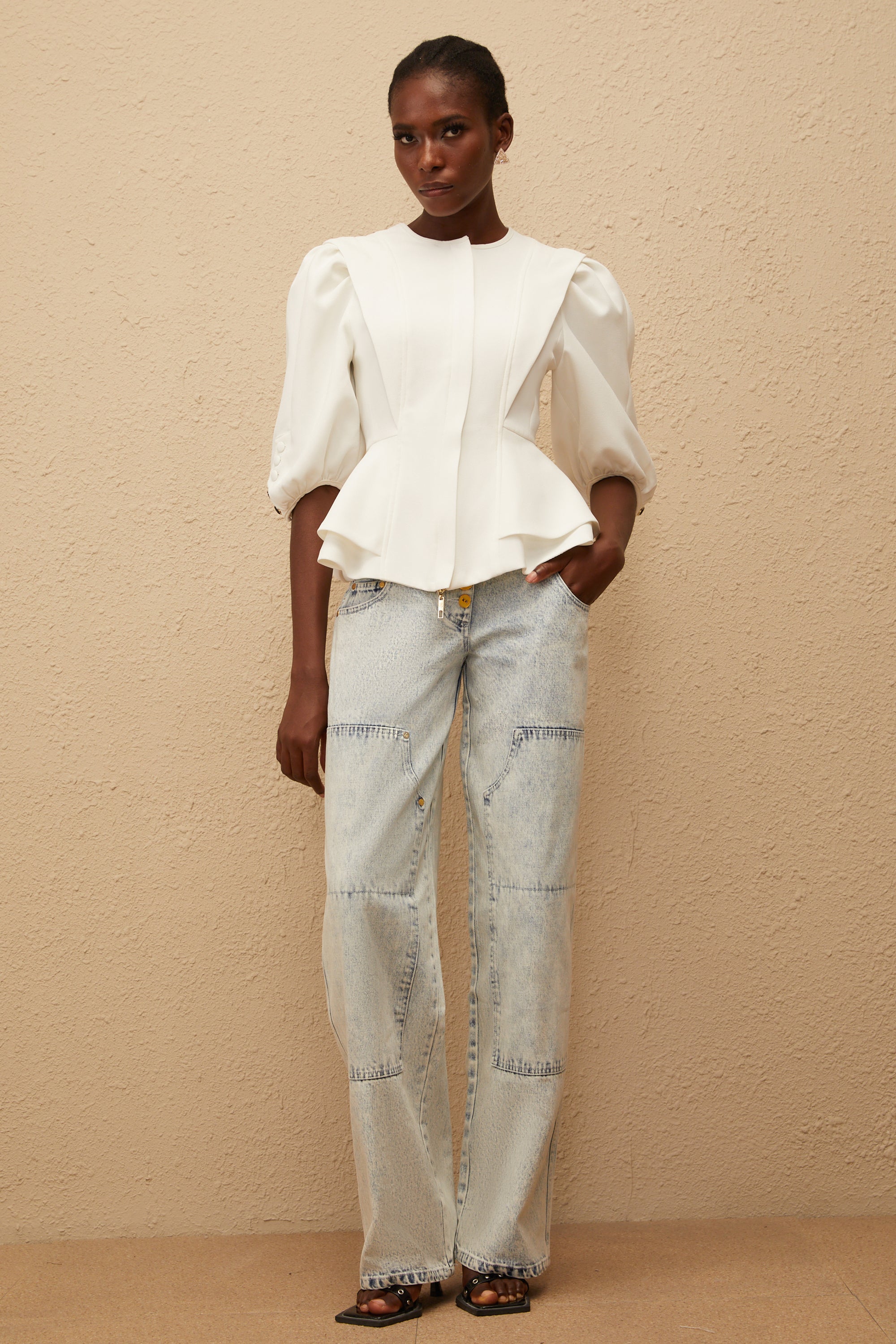Gwenaëlle White Peplum Waist Blouse – Miss Rosier - Women's Online
