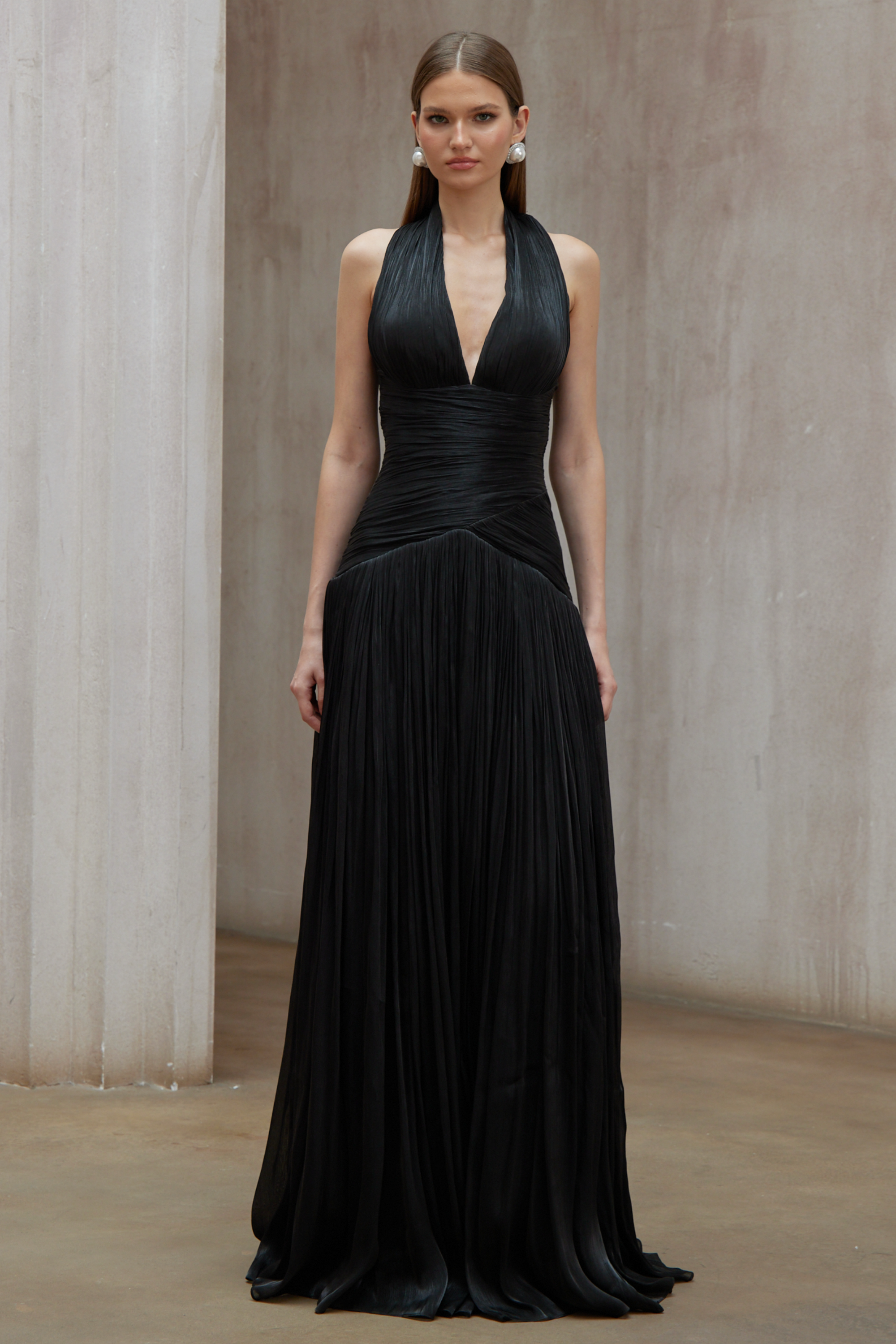Black Gathered Maxi Dress
