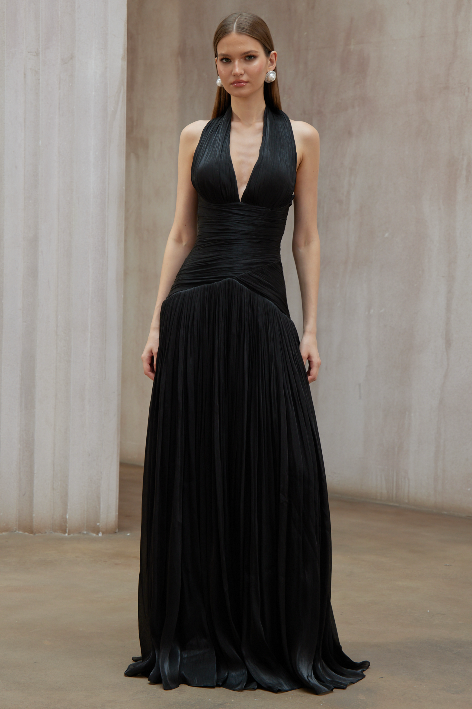 Black Gathered Maxi Dress
