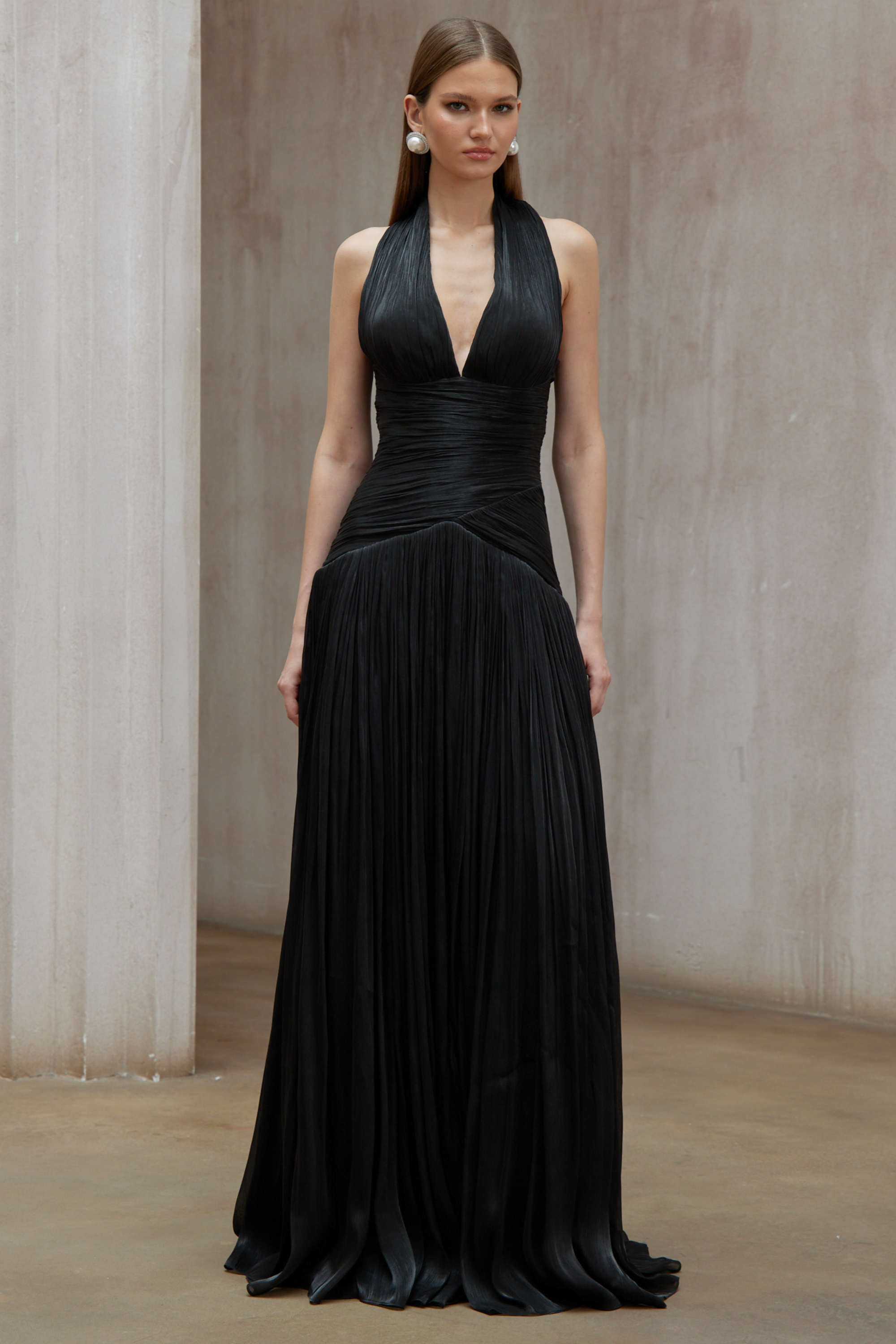 Black Gathered Maxi Dress