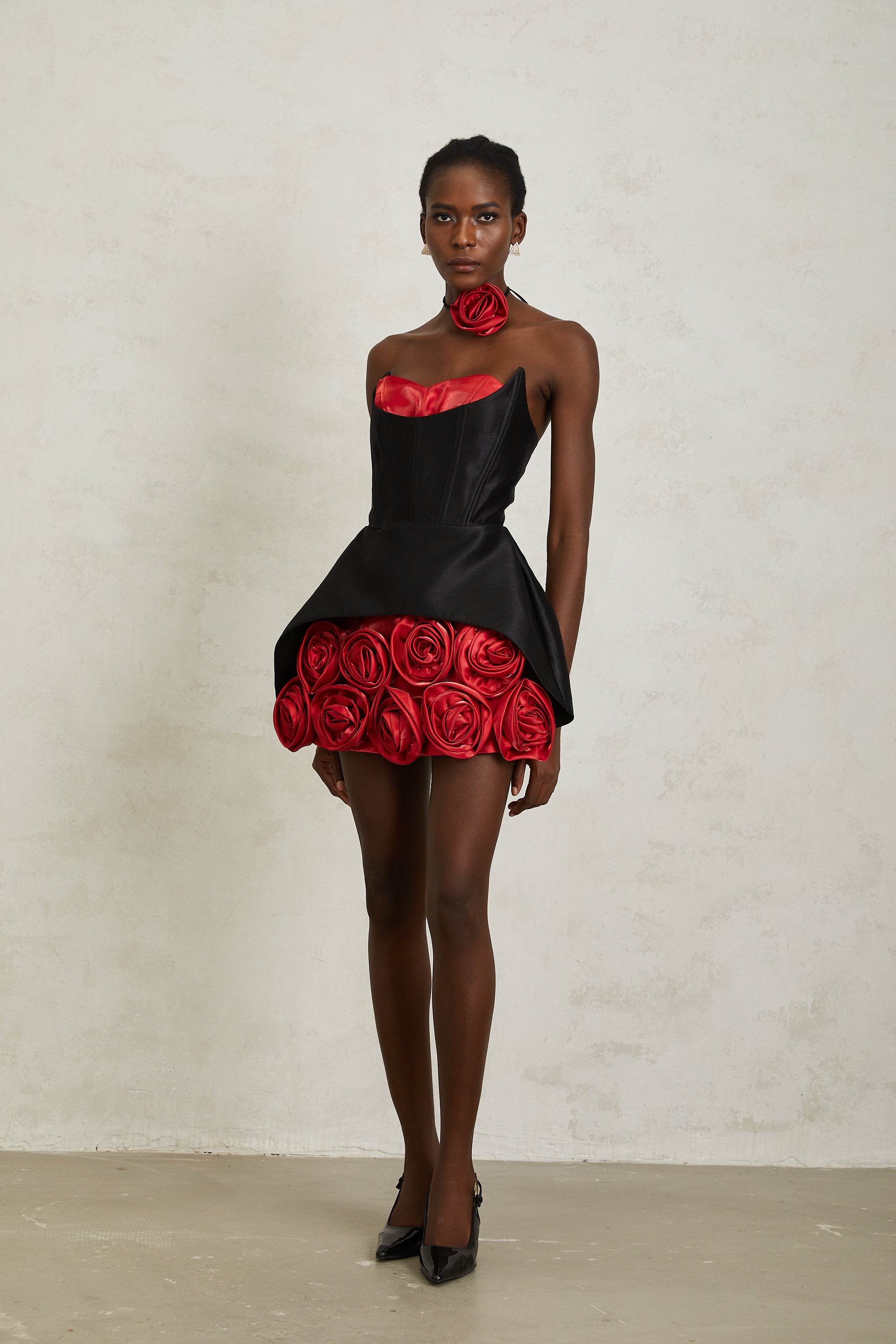 Joaquina Black Rose Appliqué Corset Mini Dress – Miss Rosier