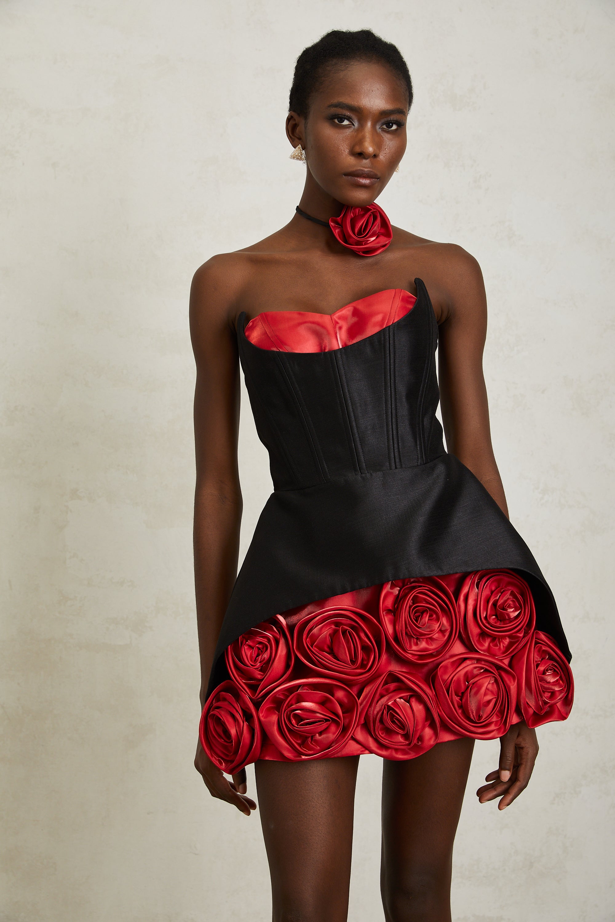 Joaquina Black Rose Appliqué Corset Mini Dress – Miss Rosier