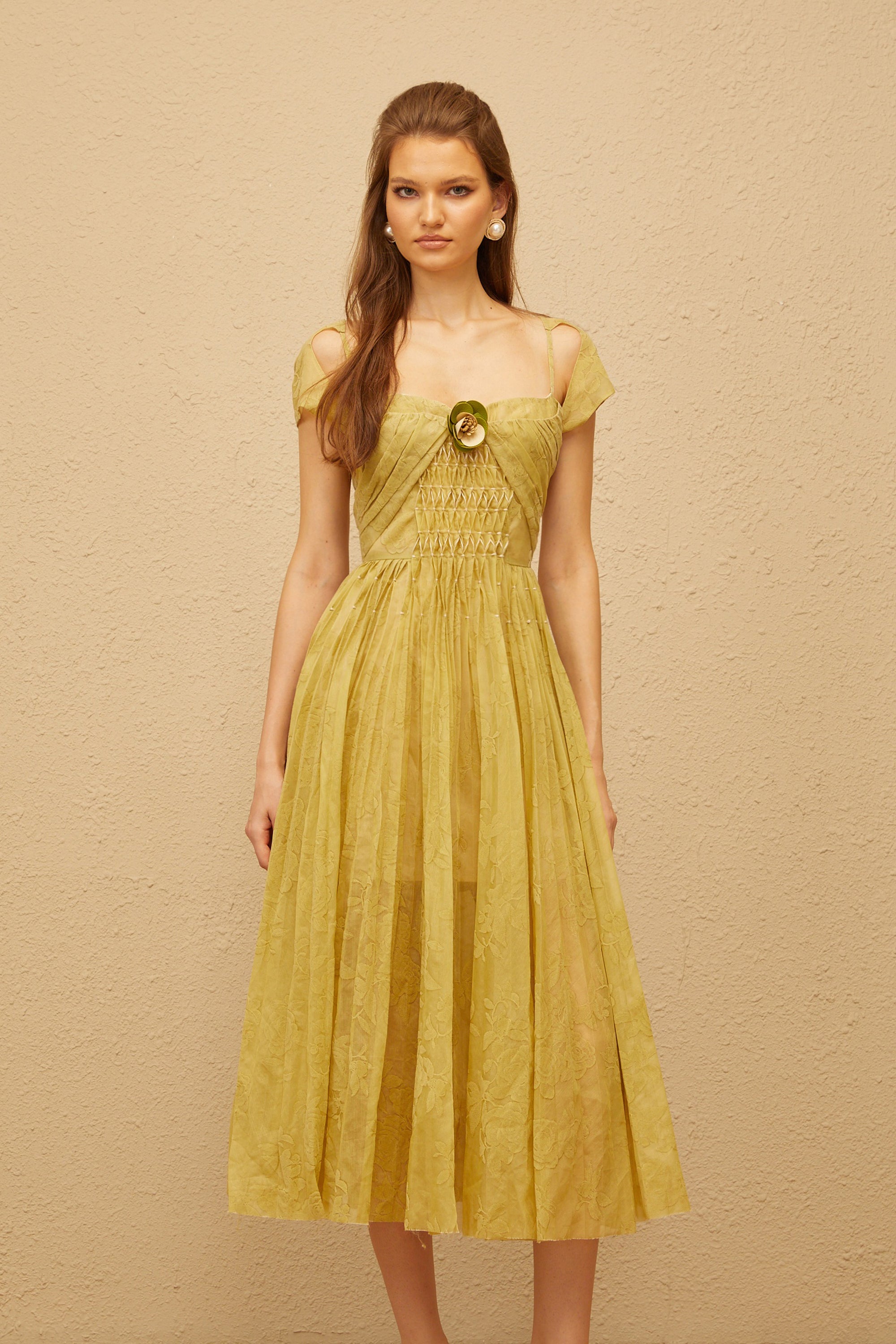 Béryl Green Floral Jacquard Midi Dress (Final Sale-US Only)