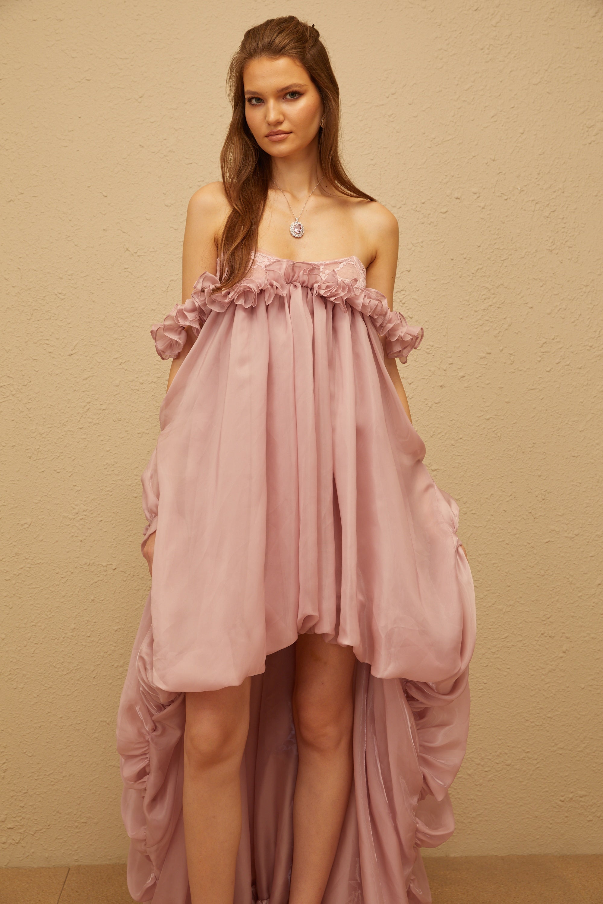 Pink Glossy Bubble Hem Mini Dress
