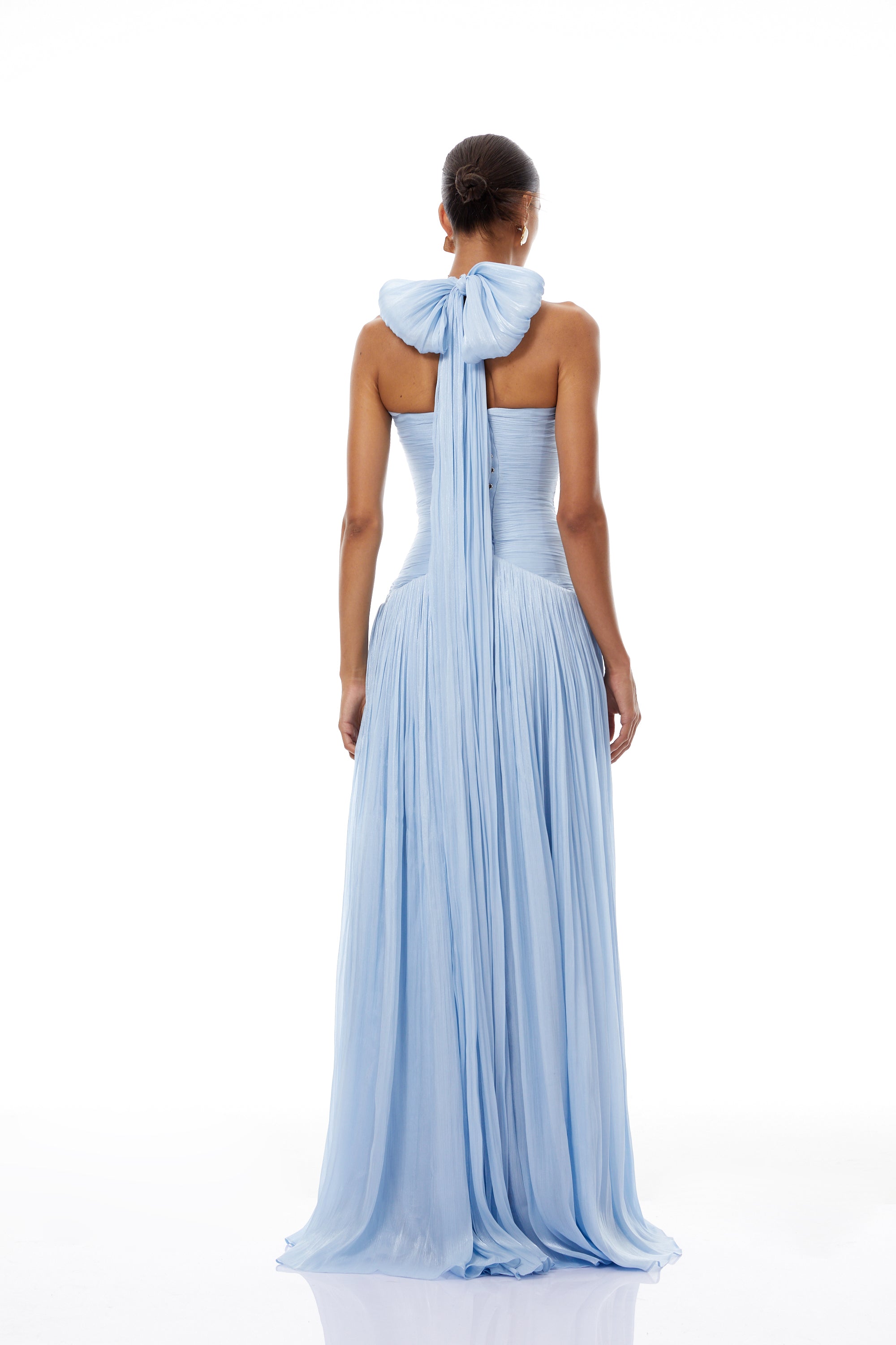 Blue Glossy Gathered Maxi Dress