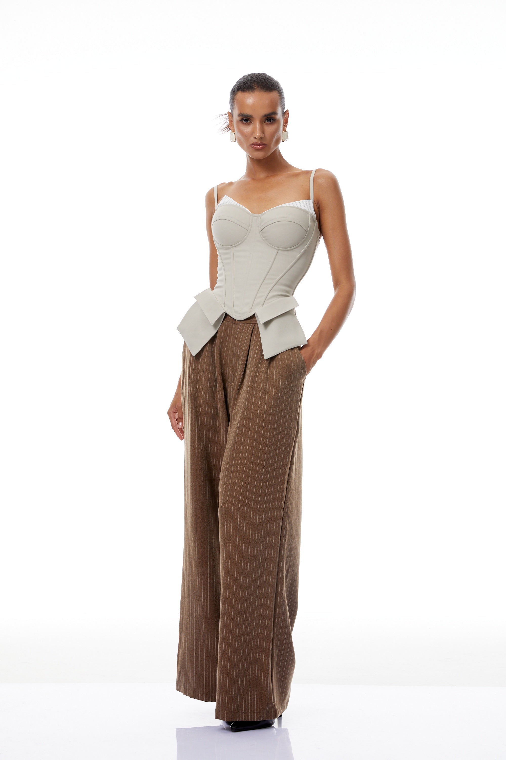 Virág Grey Stripe Panel Corset Top – Miss Rosier - Women's Online