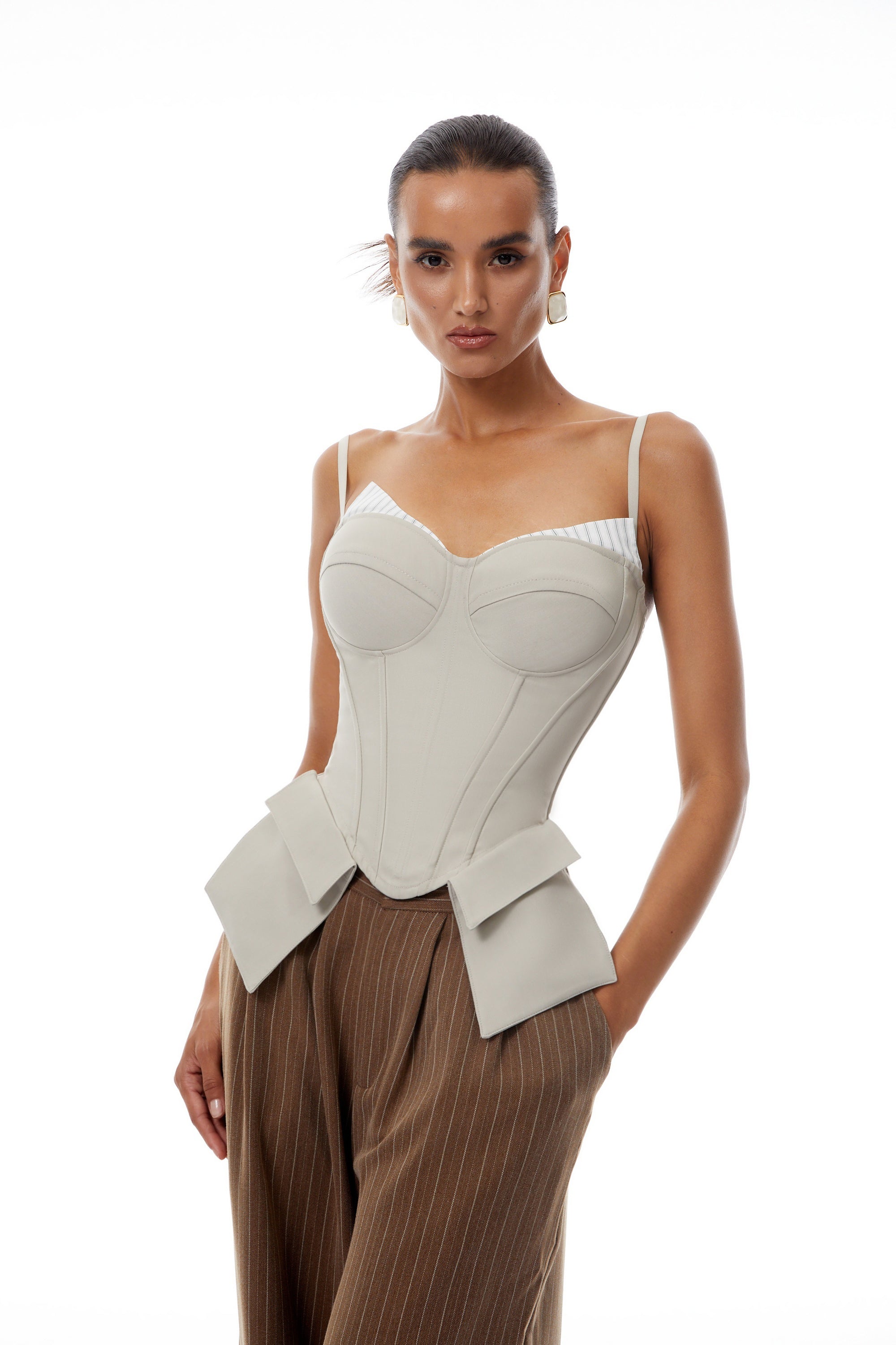 Virág Grey Stripe Panel Corset Top – Miss Rosier - Women's Online