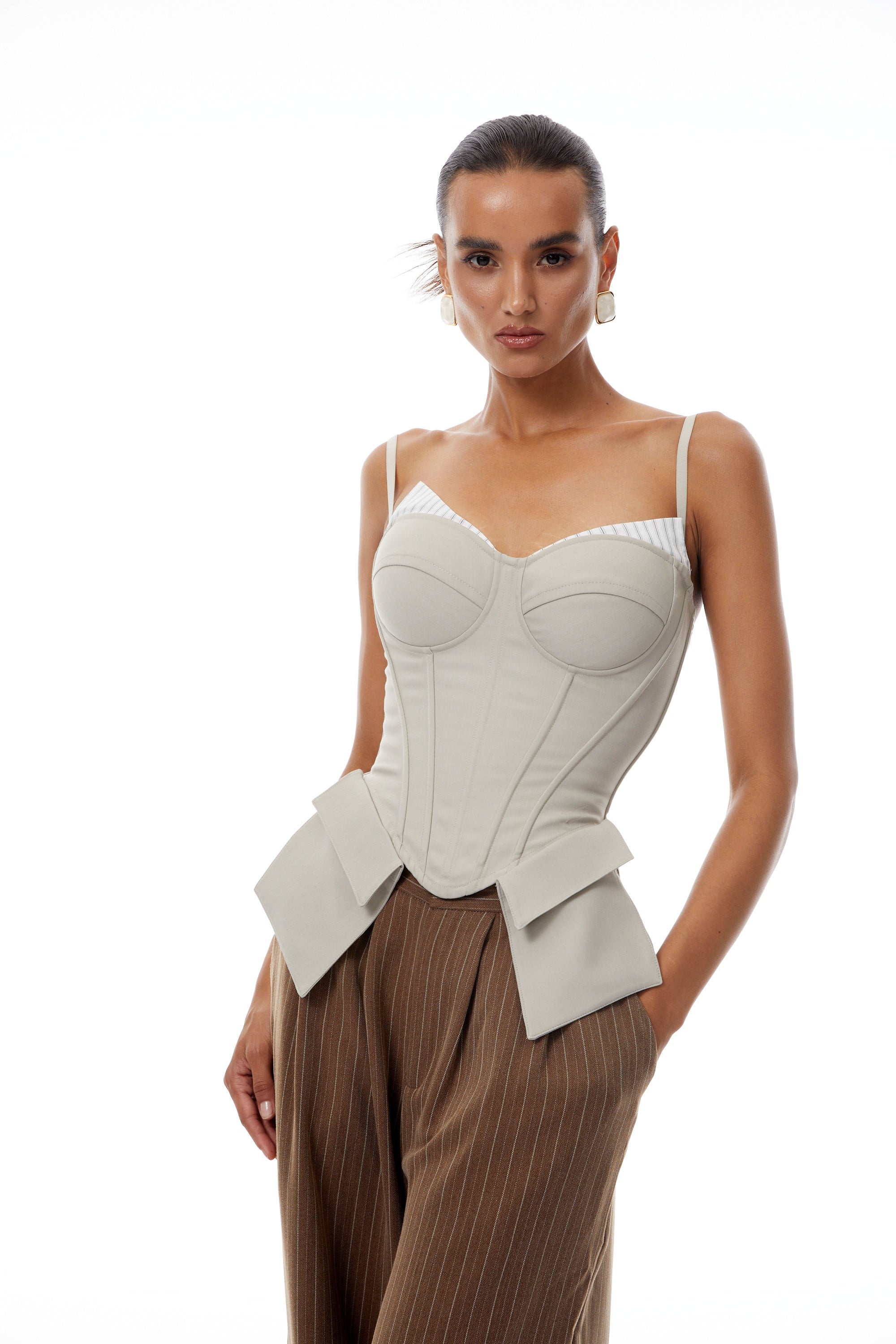 !　belted panel corset tops Virág Grey Stripe Panel Corset Top – Miss Rosier - Women's Online