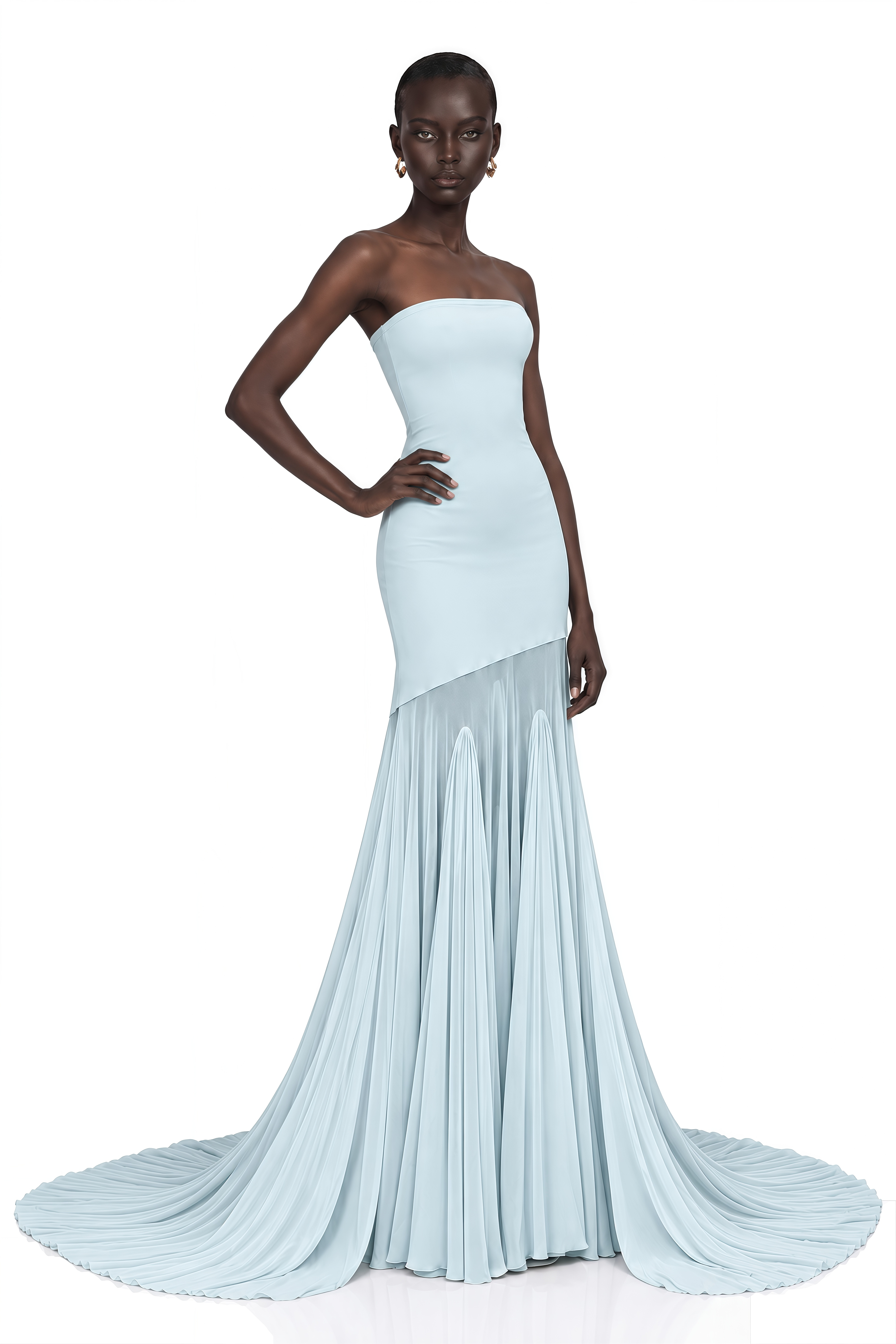 Josiane Blue Off-shoulder Sheer Tulle Maxi Dress