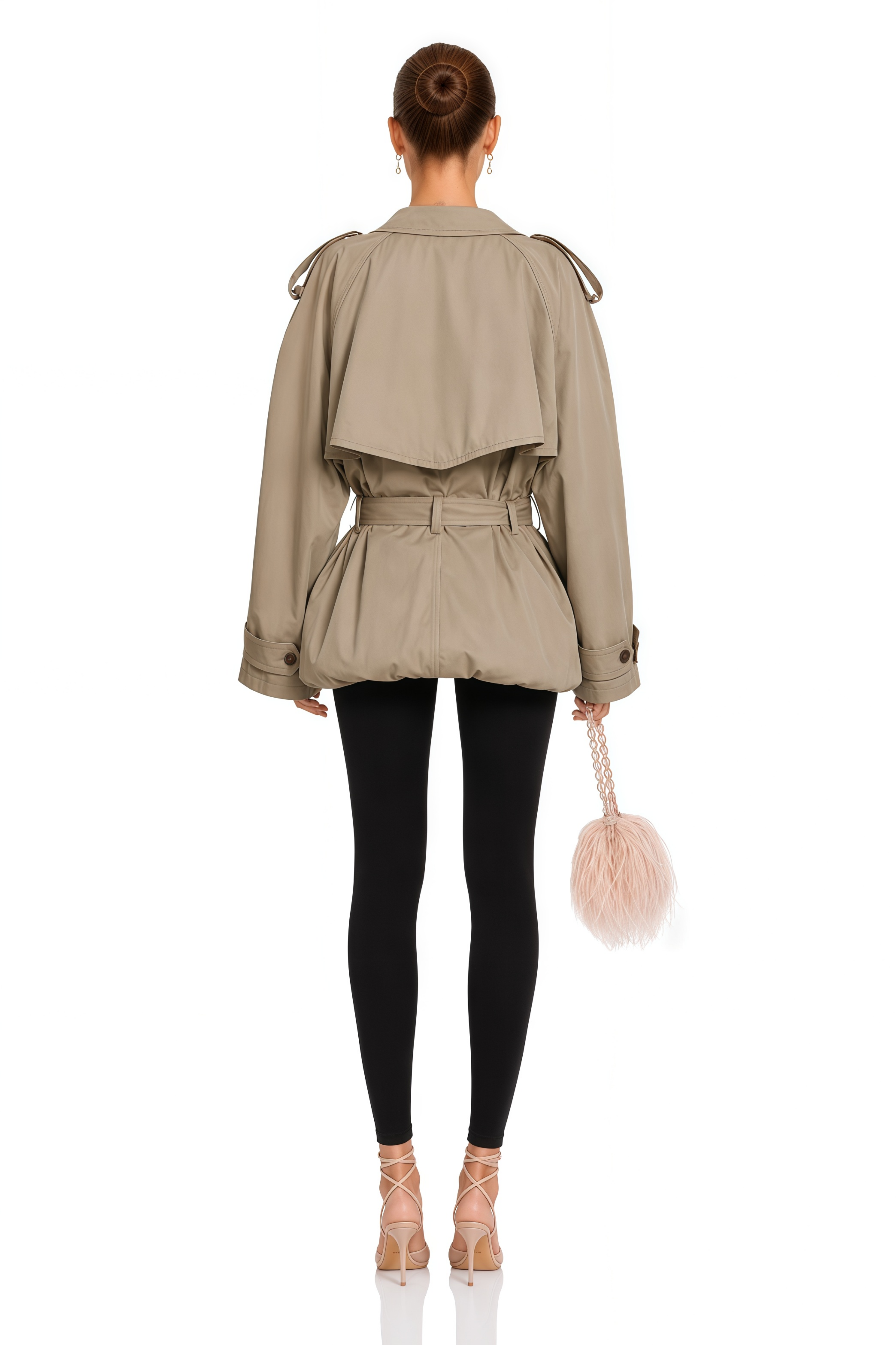 Sandra Khaki Double-Breasted Short Trench Coat