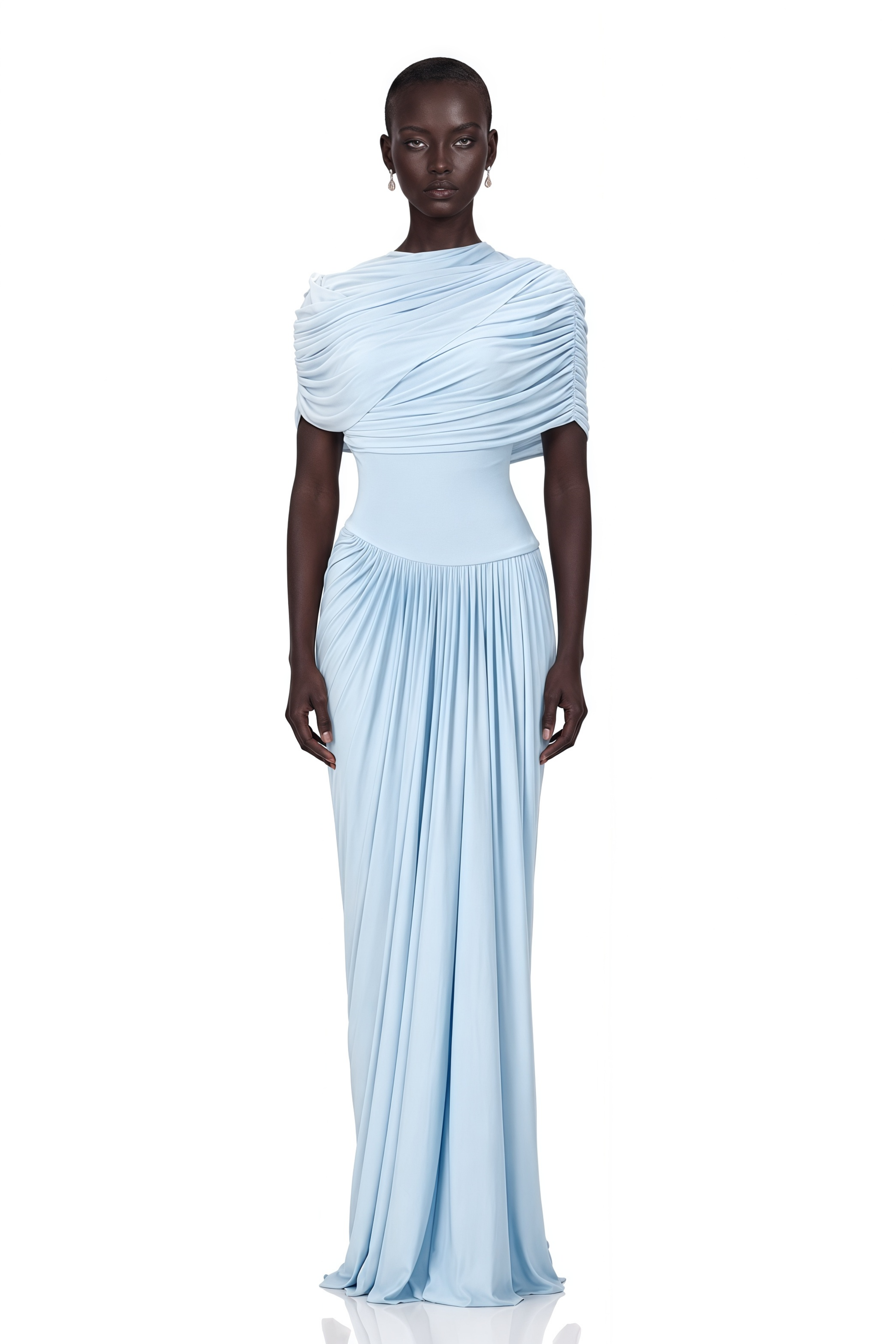 Catherine asymmetrical pleated maxi dress in Baby-blue