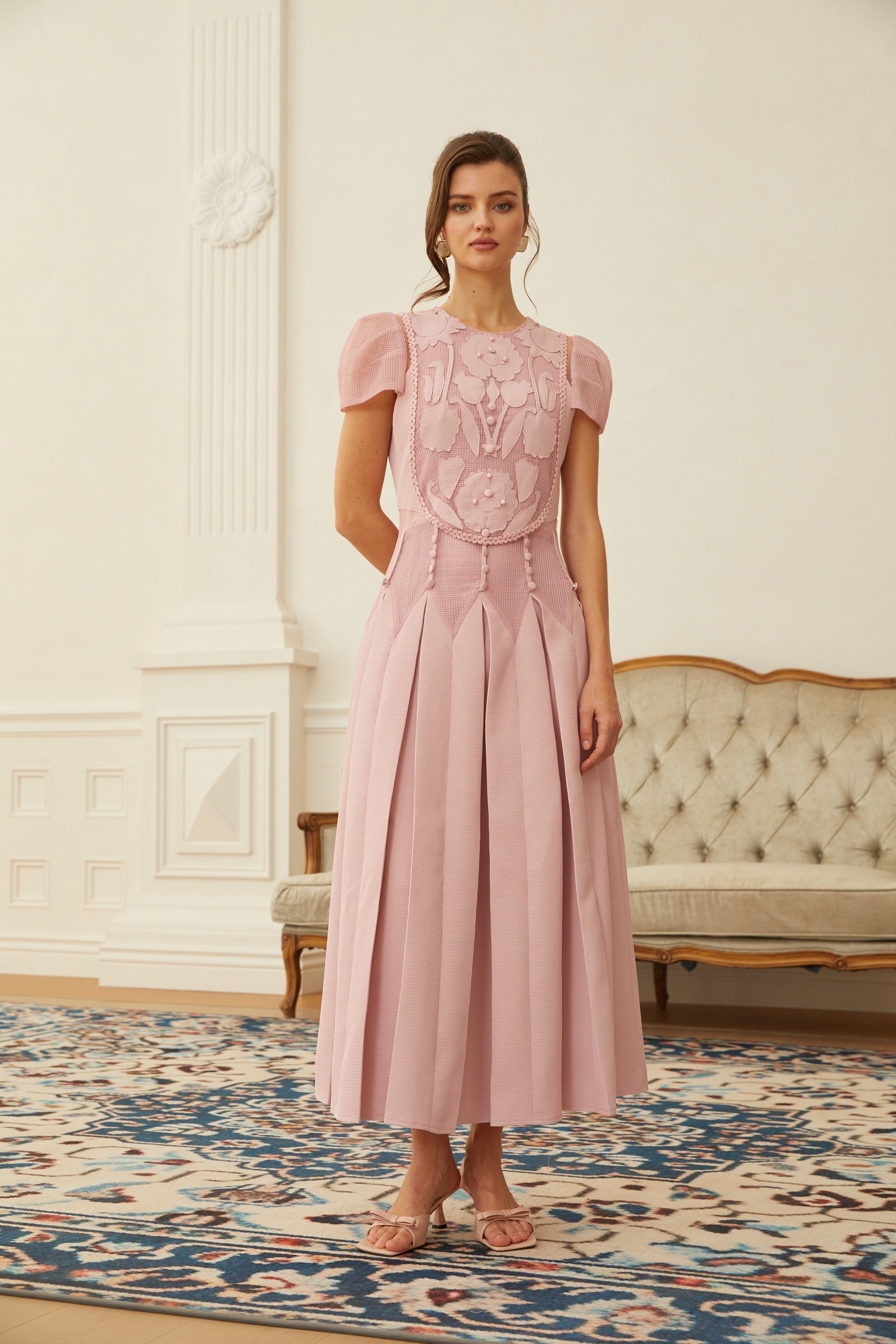 Pink Flower Embroidered Maxi Dress