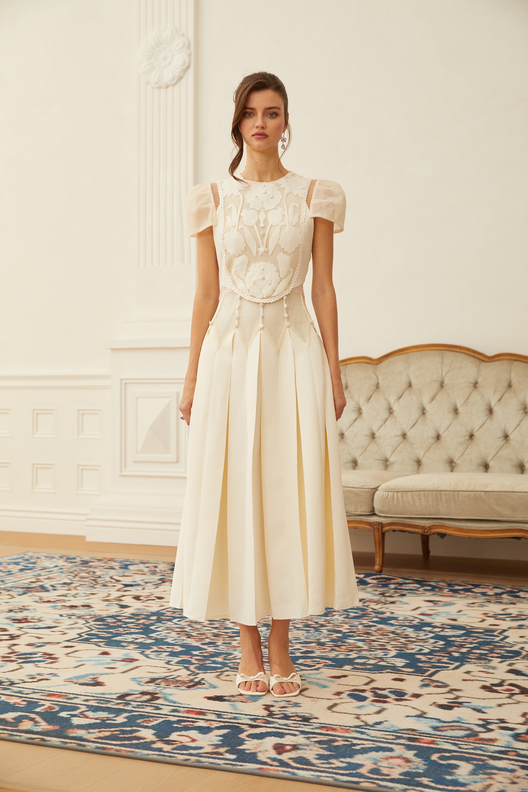 White Flower Embroidered Maxi Dress