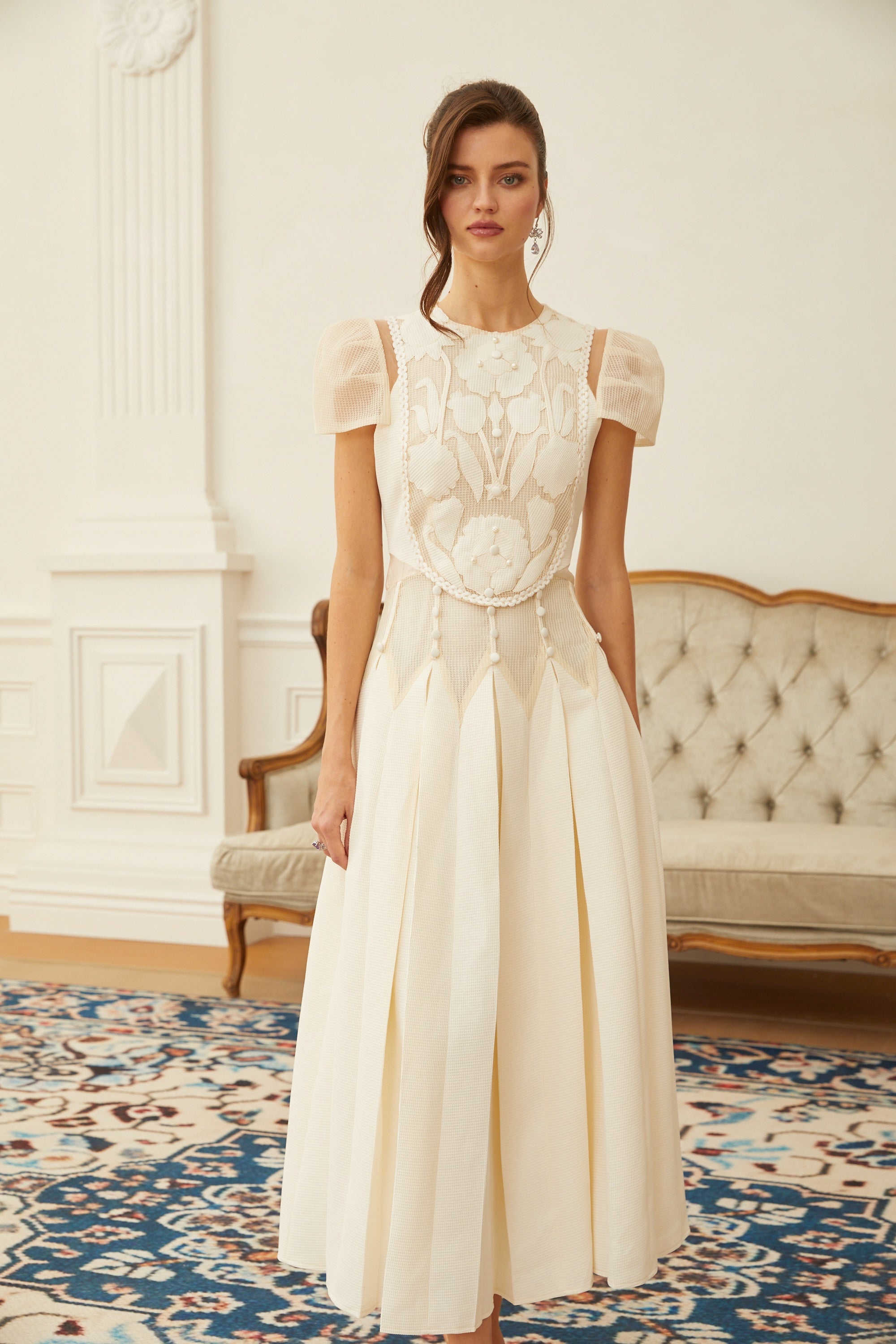 White Flower Embroidered Maxi Dress