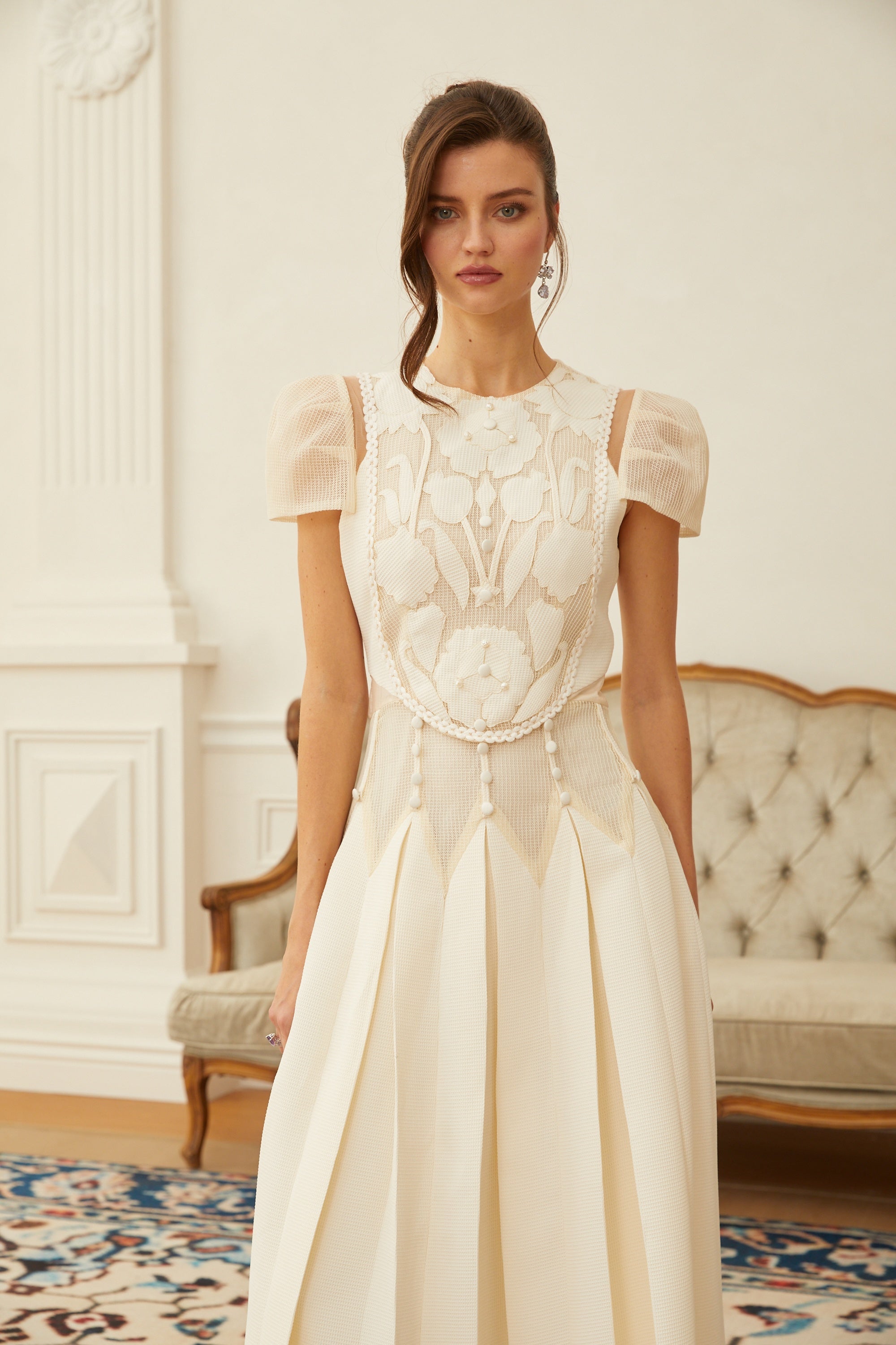 White Flower Embroidered Maxi Dress
