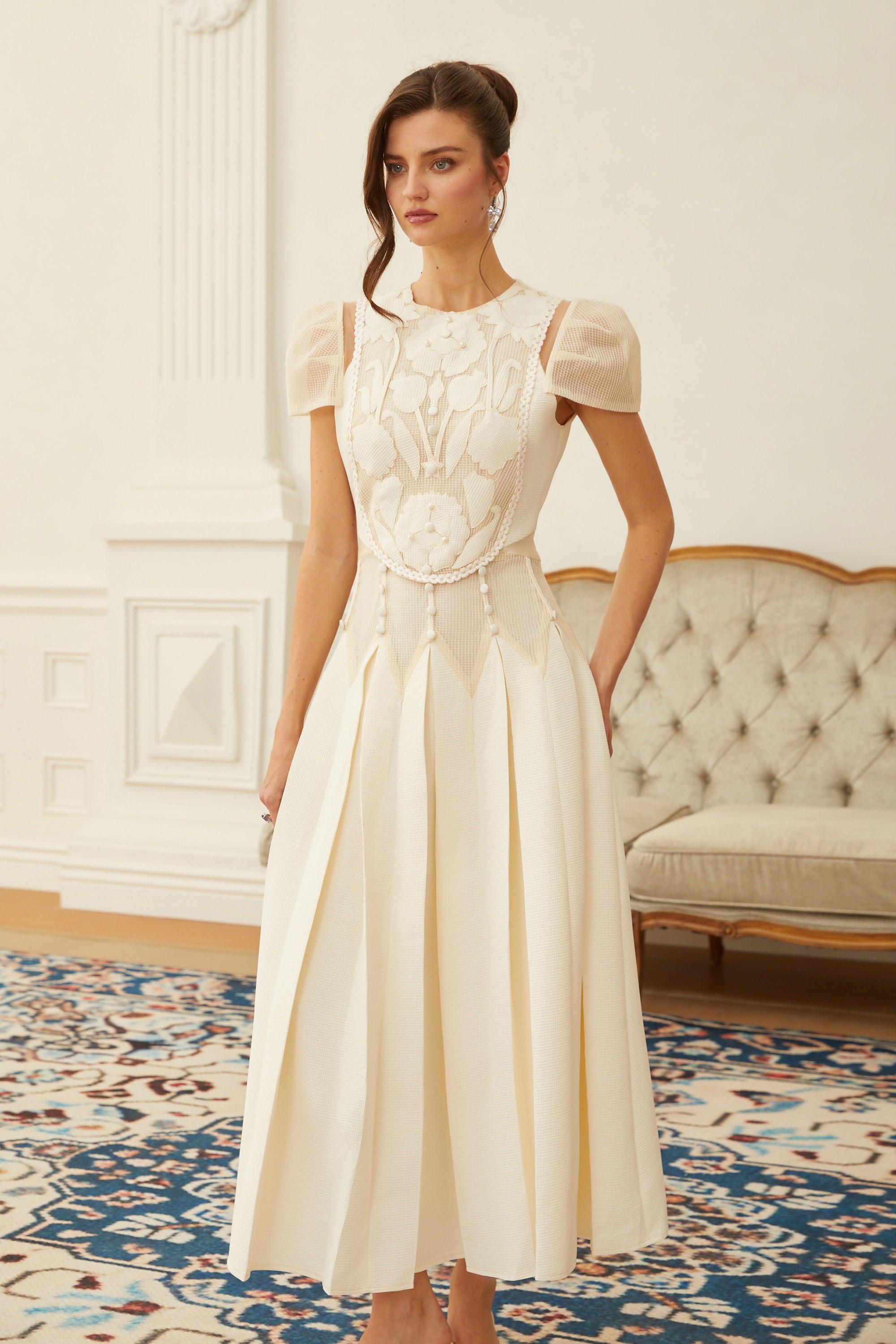 White Flower Embroidered Maxi Dress
