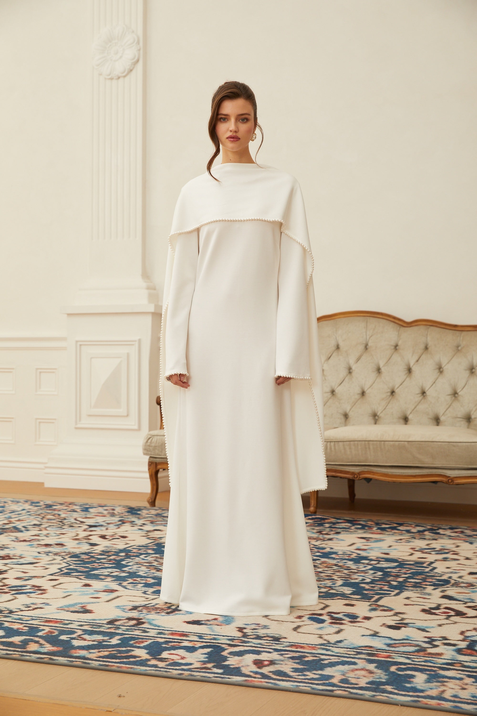 Pearl Trim Shawl Detail Maxi Dress
