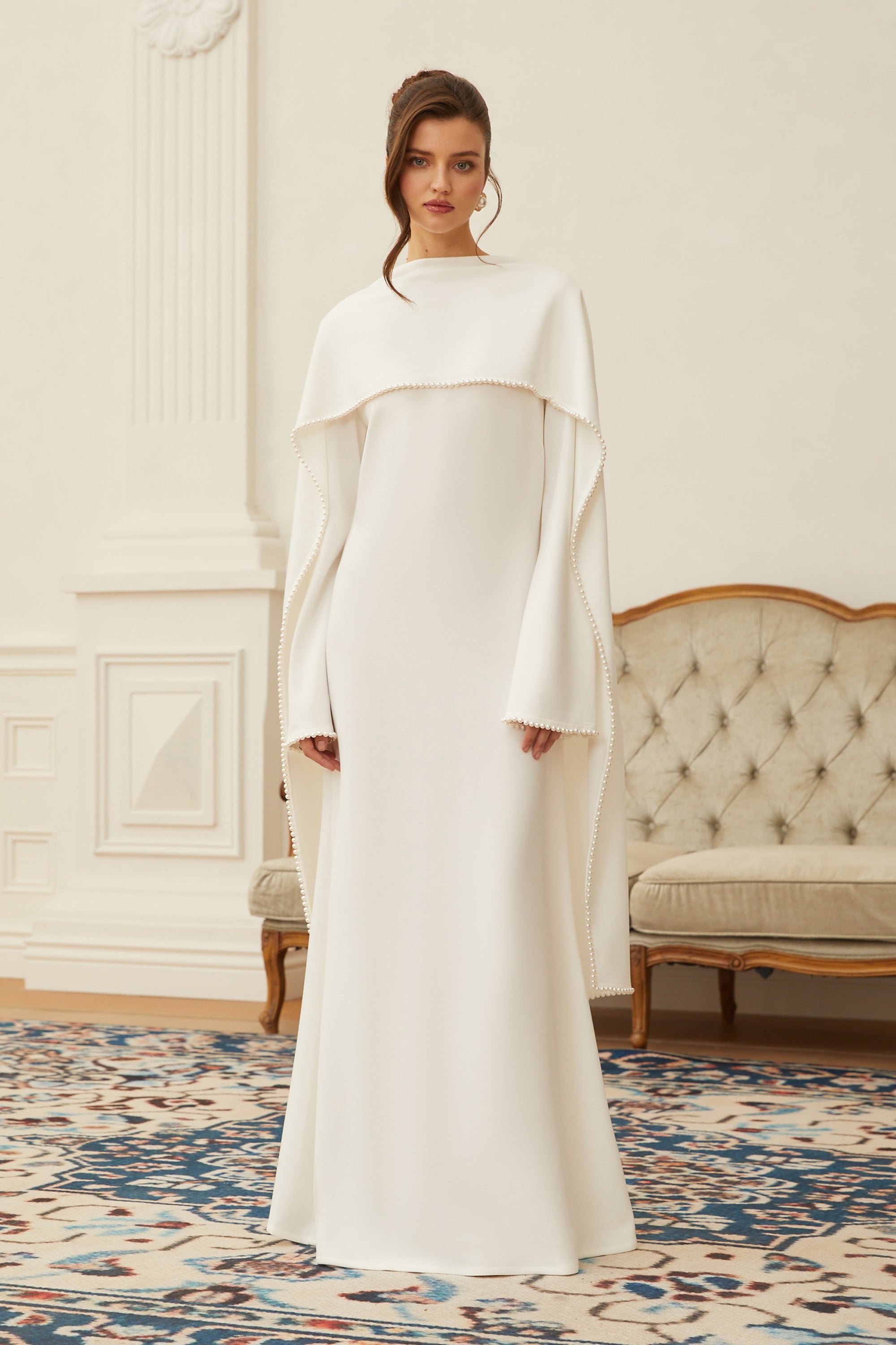 Pearl Trim Shawl Detail Maxi Dress