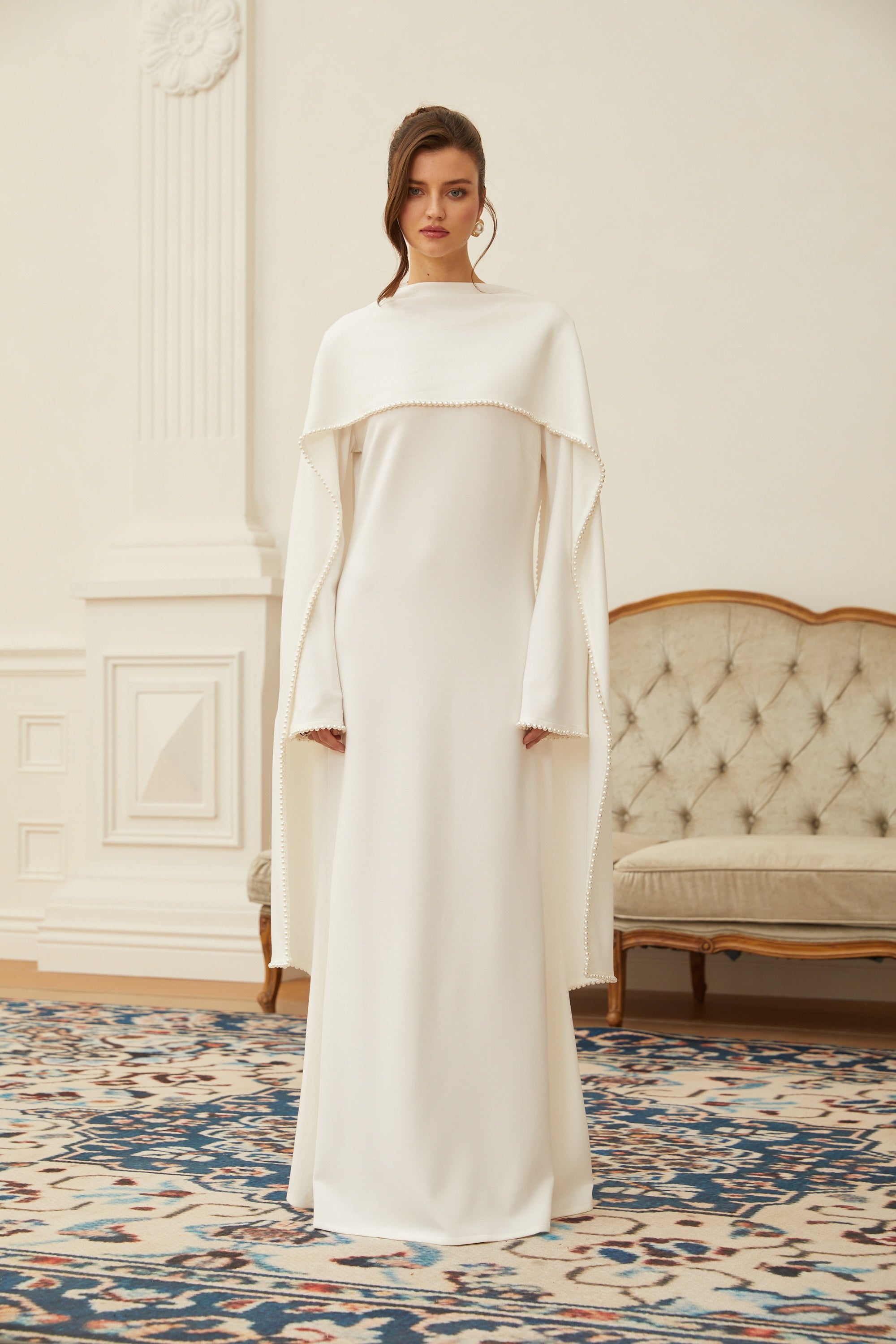 Pearl Trim Shawl Detail Maxi Dress