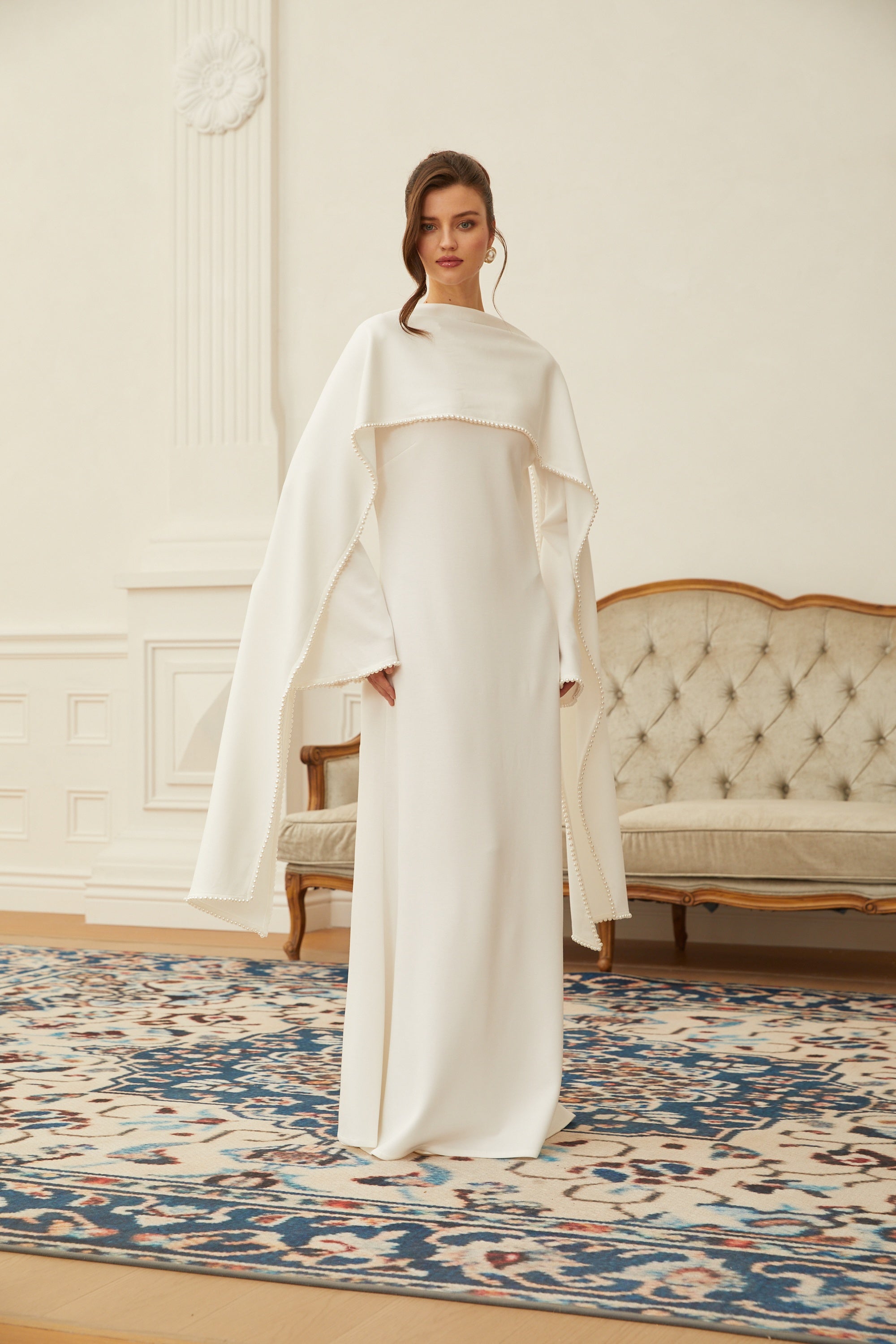 Pearl Trim Shawl Detail Maxi Dress