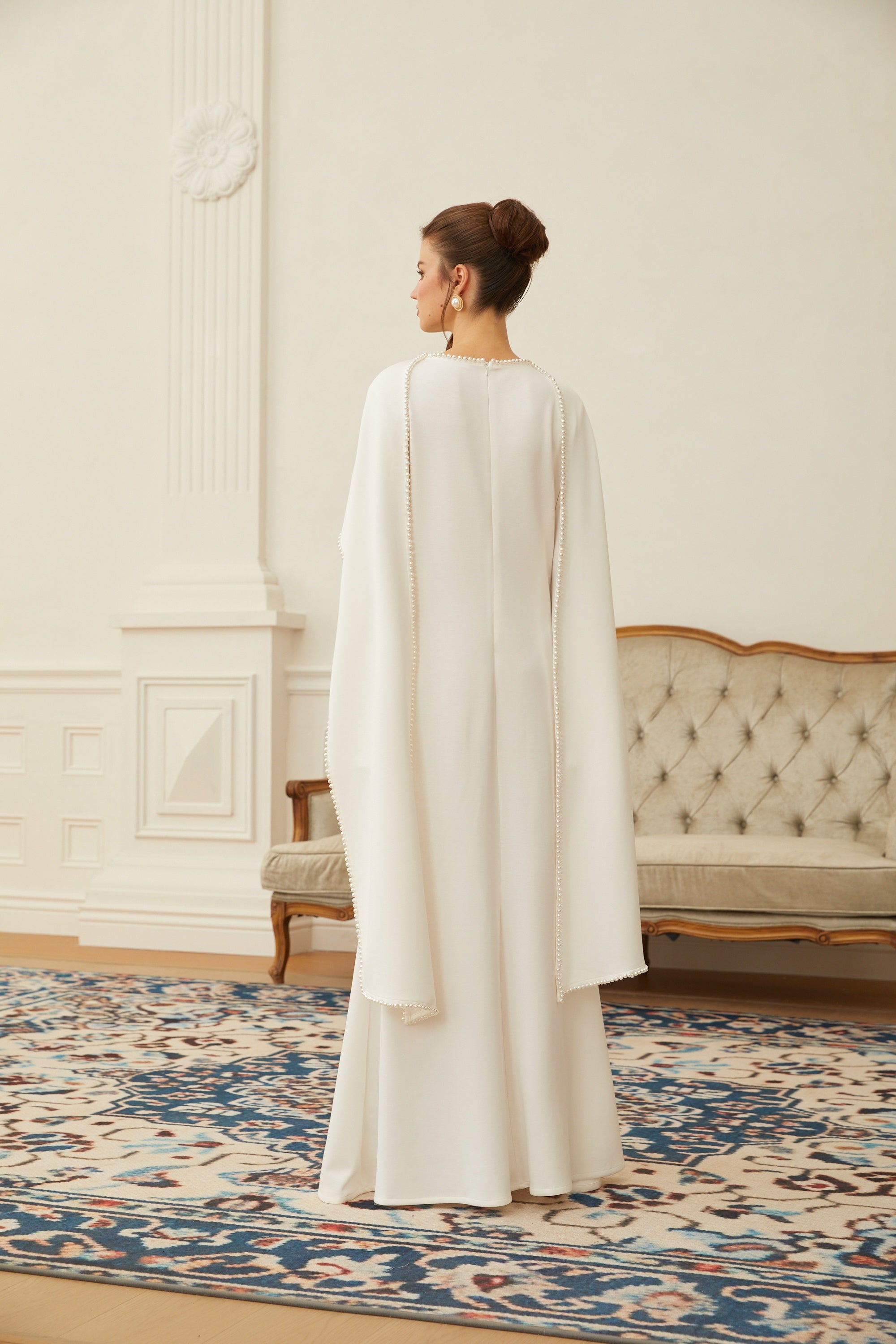 Pearl Trim Shawl Detail Maxi Dress