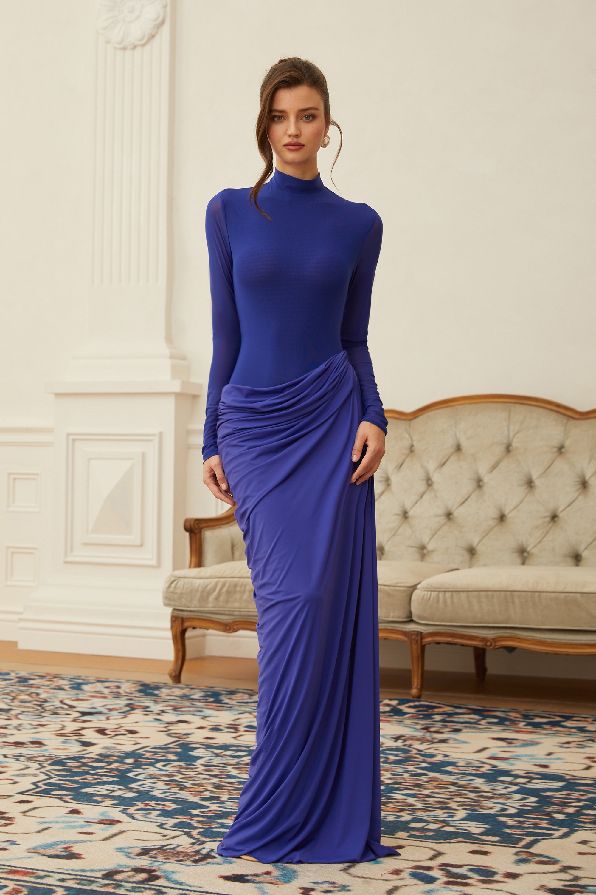 Electric Blue Long Sleeve Maxi Dress