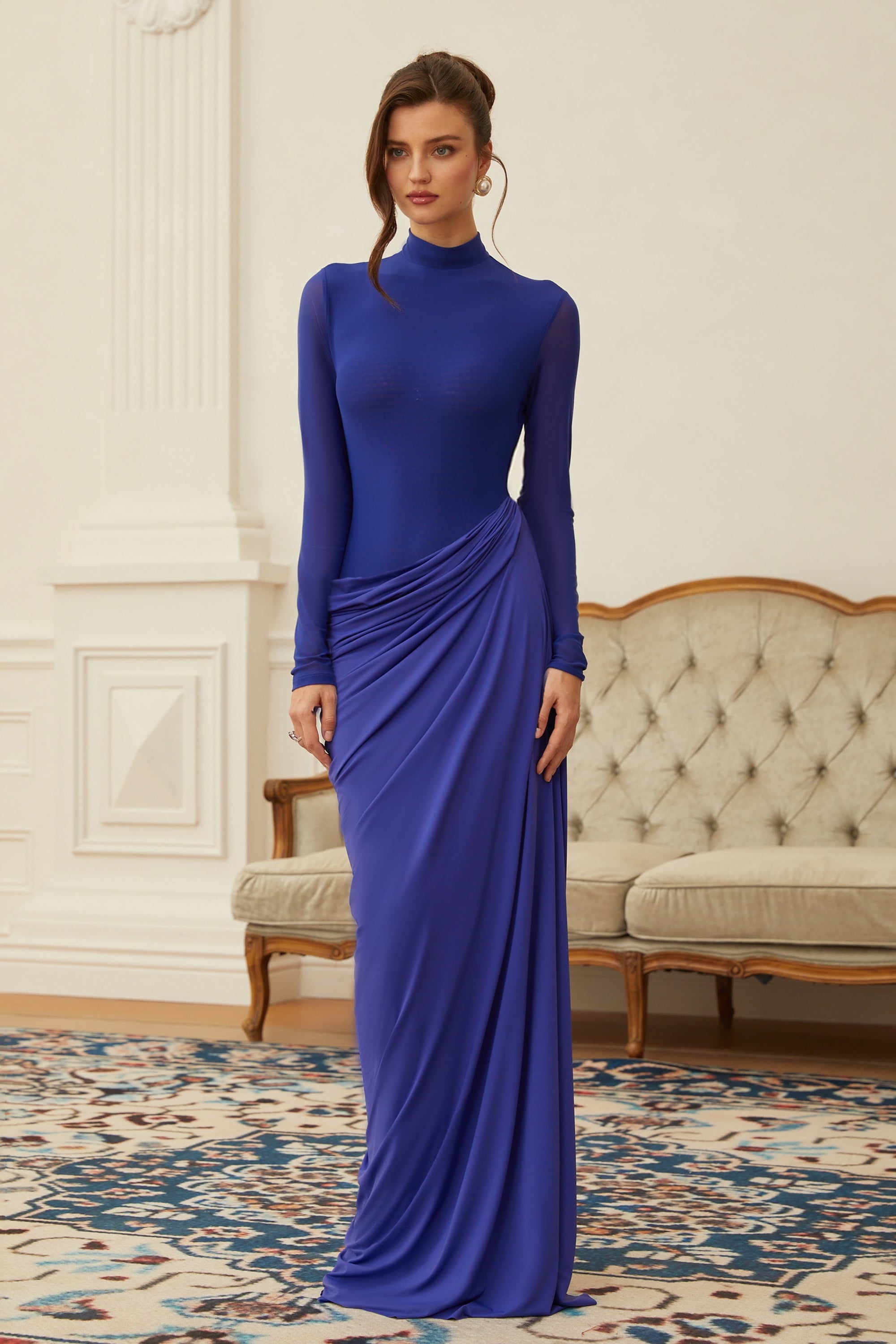 Electric Blue Long Sleeve Maxi Dress