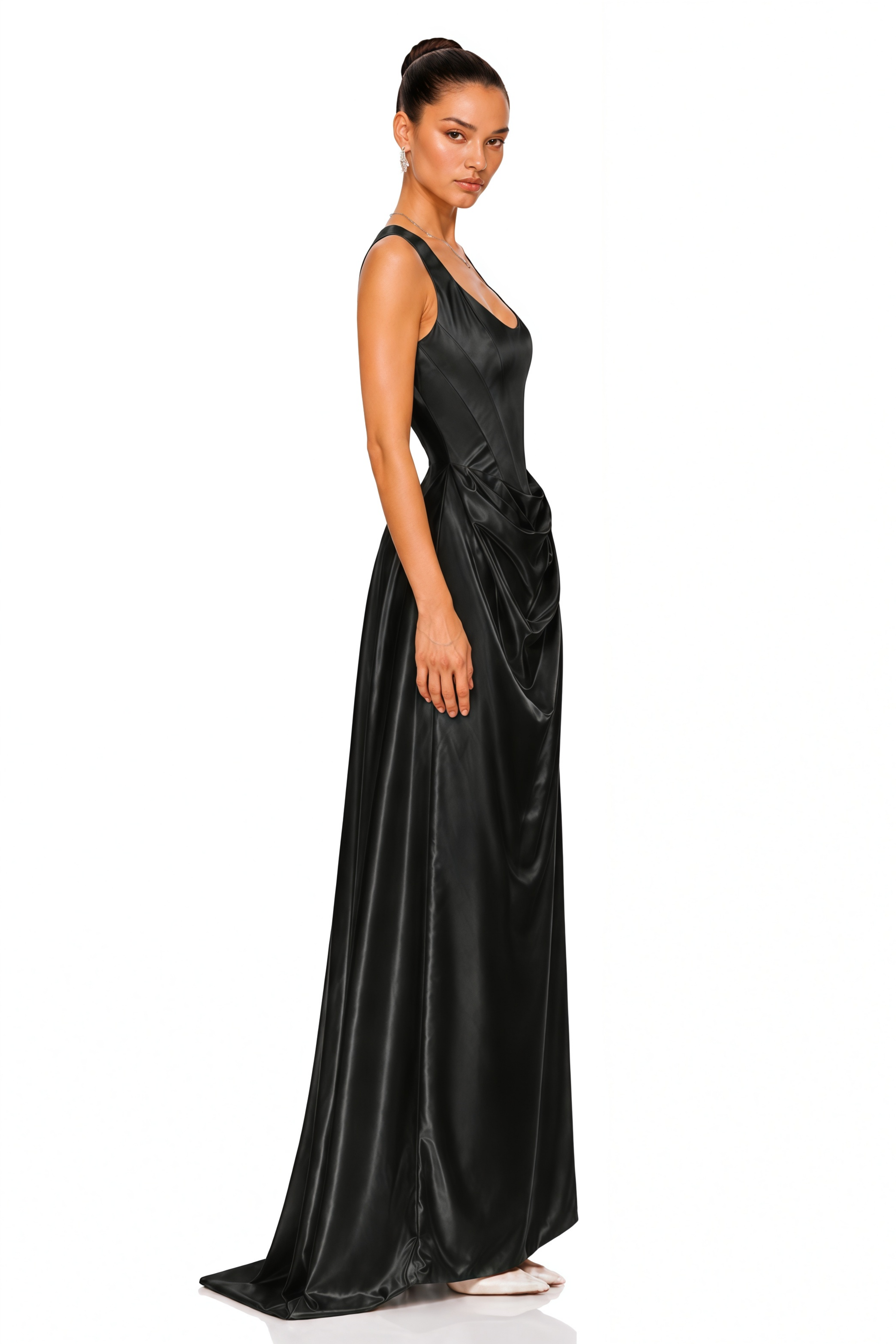 Fiona Black Satin Square Neck Maxi Dress