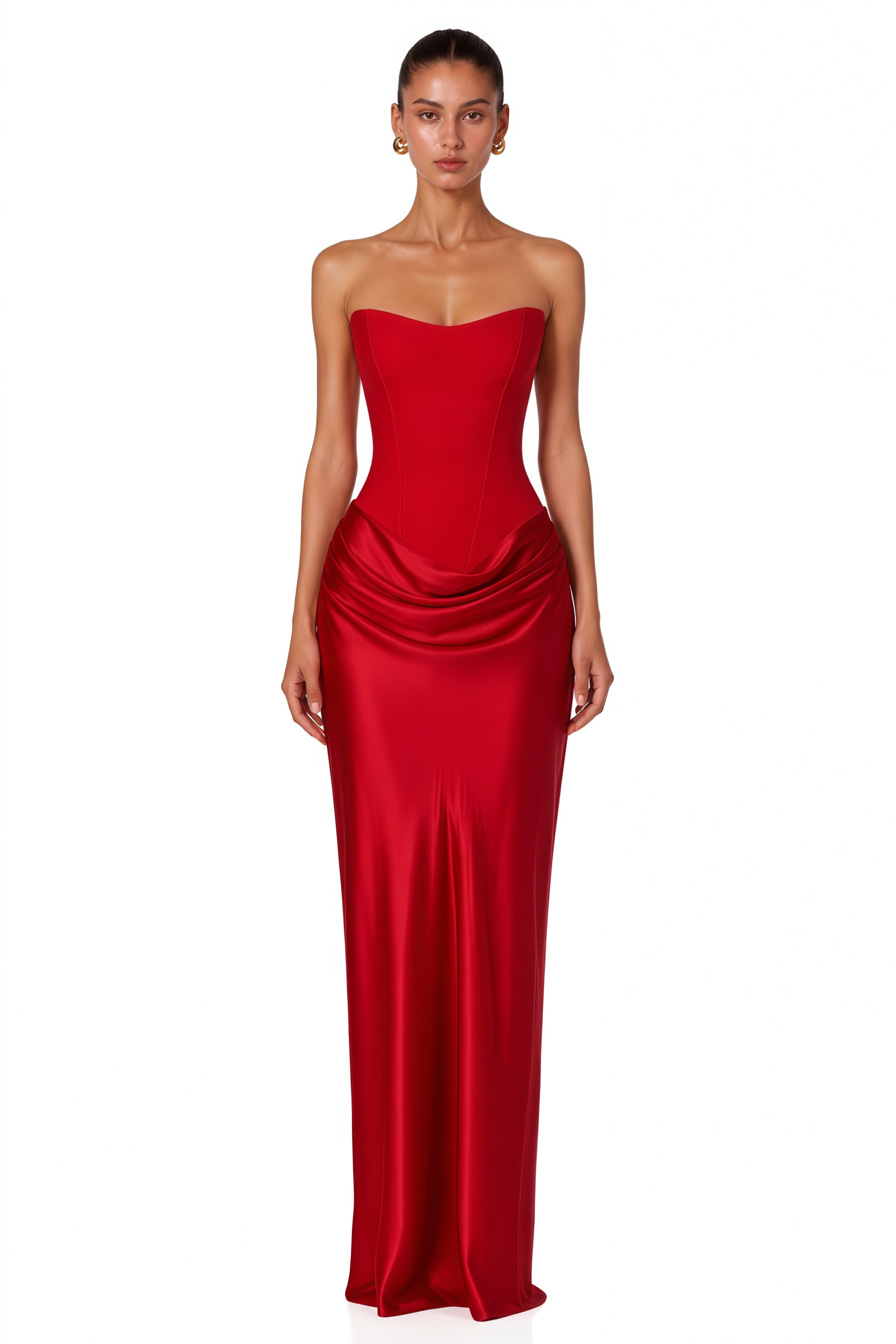 Berit Red Scarf Off Shoulder Ruched Maxi Dress
