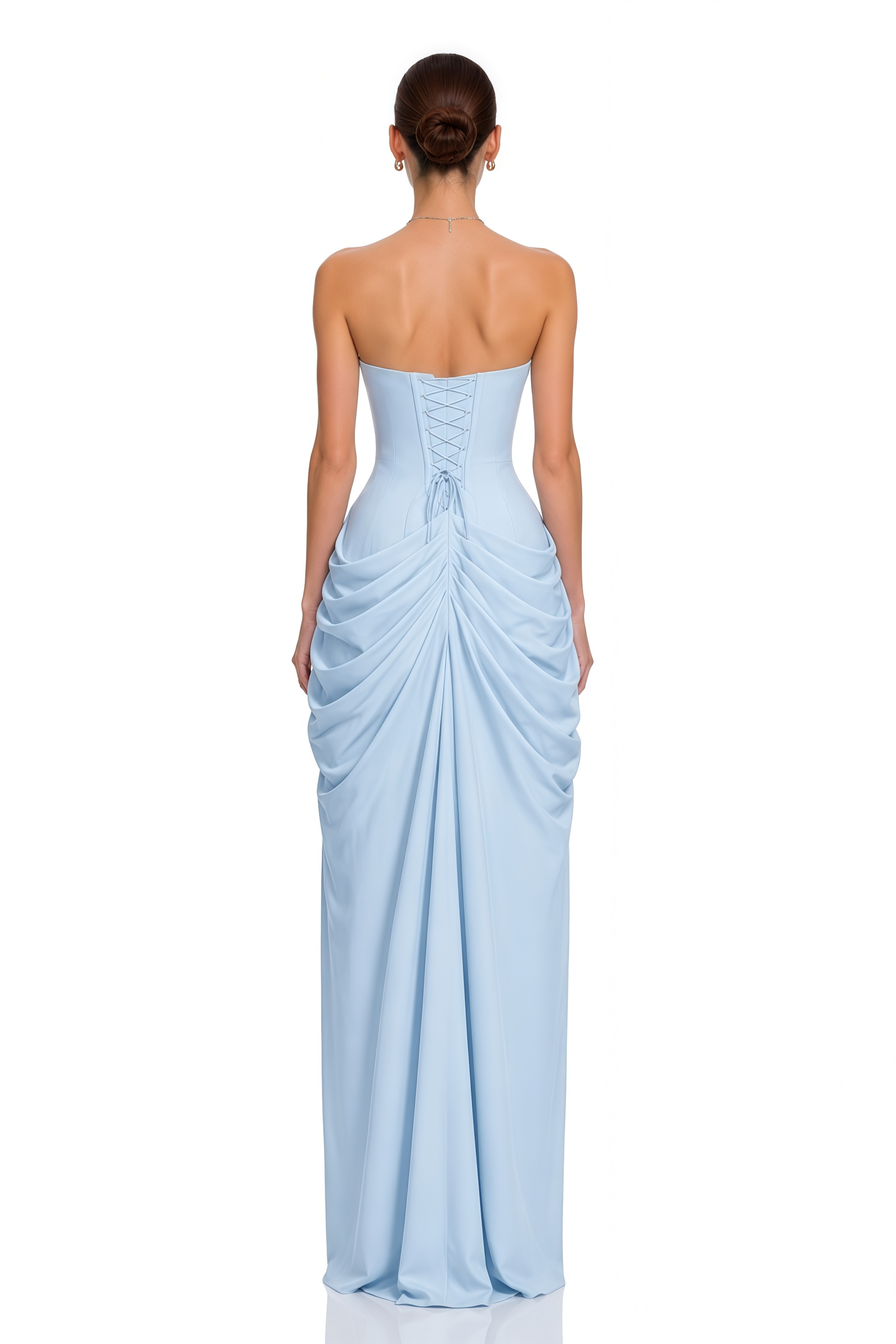 Safiya Blue Ruched Maxi Dress with Cross Front