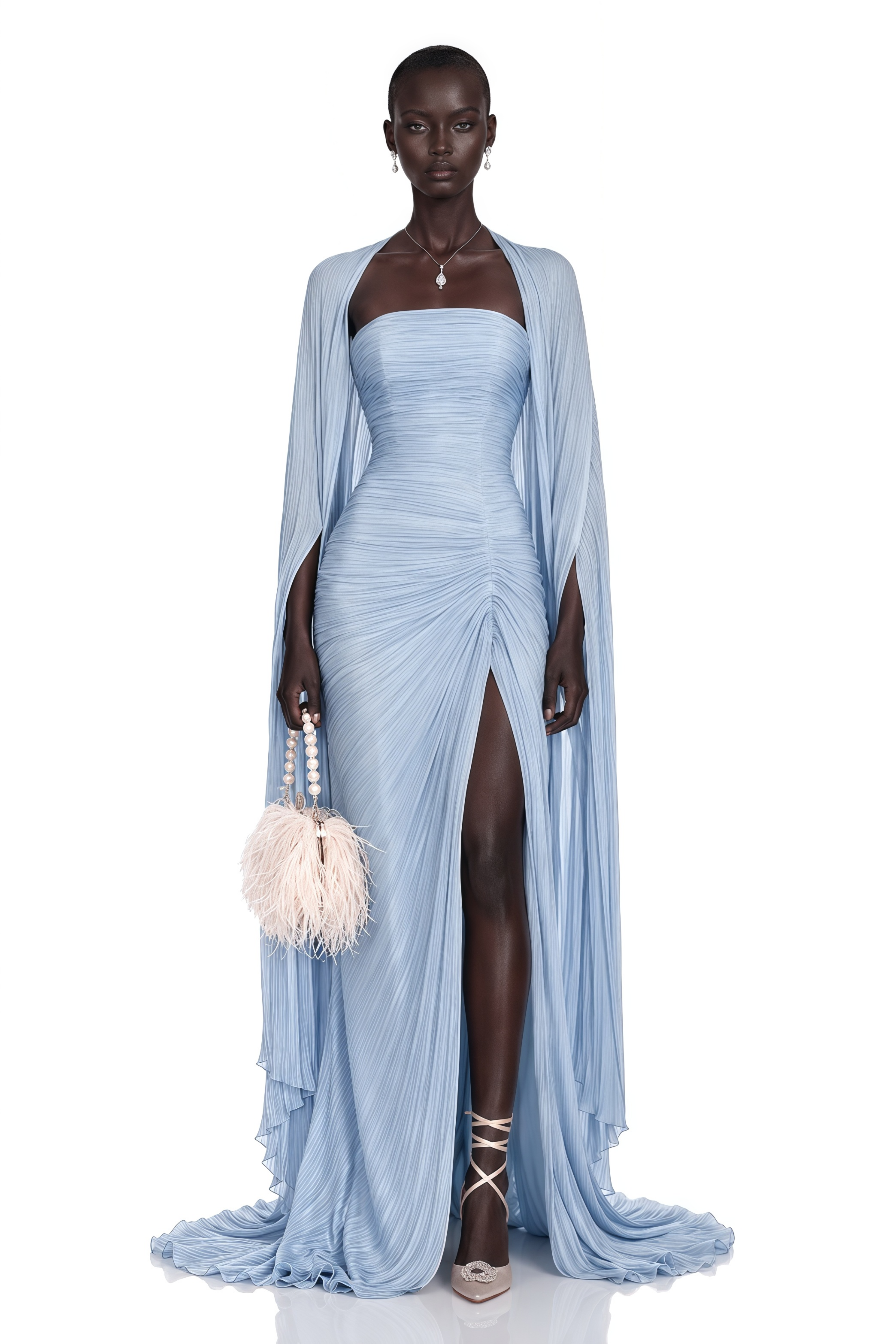Shifra Blue Asymmetrical Cape Maxi Dress