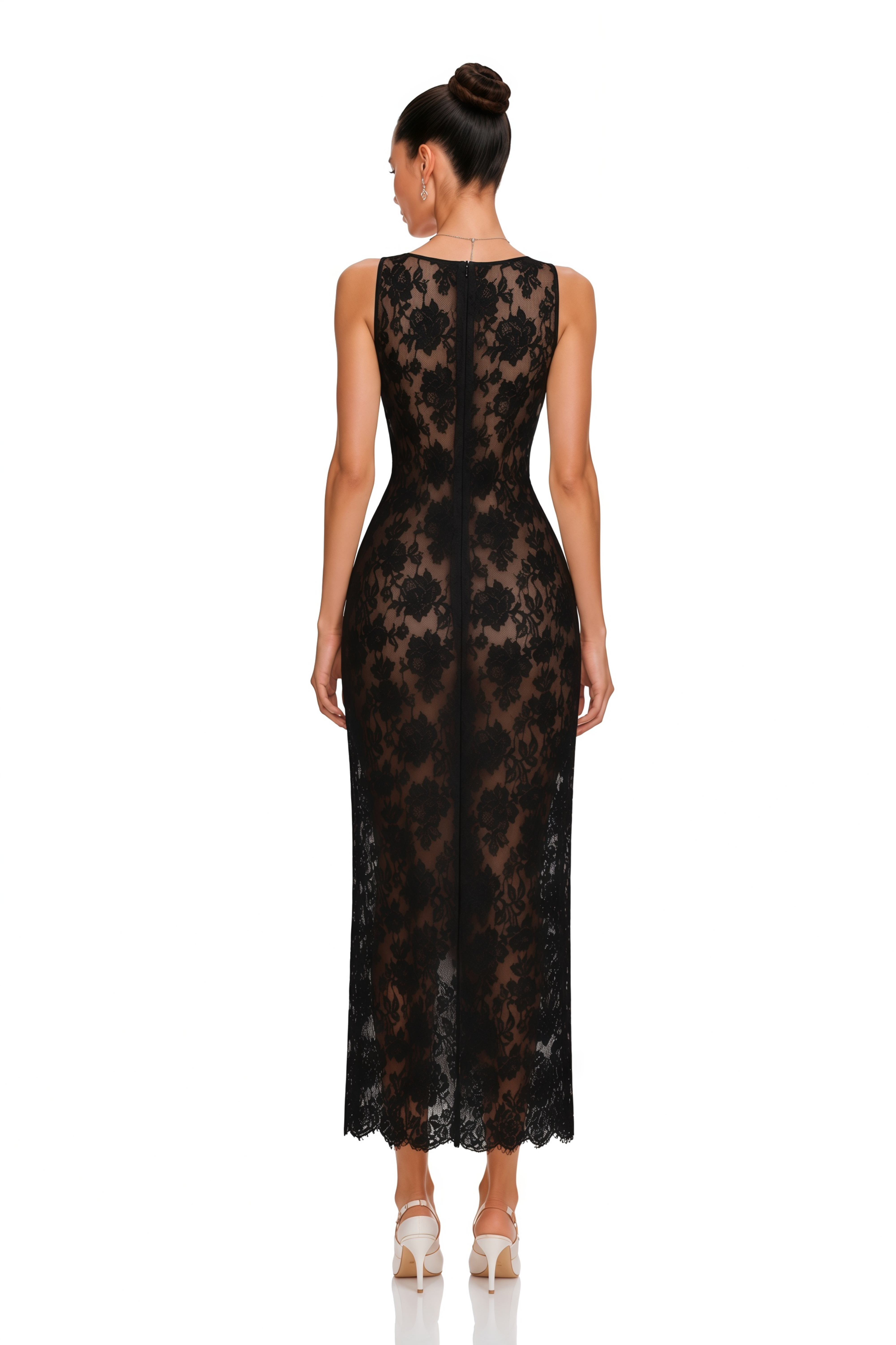 Olesya Black Semi Sheer Lace Maxi Dress