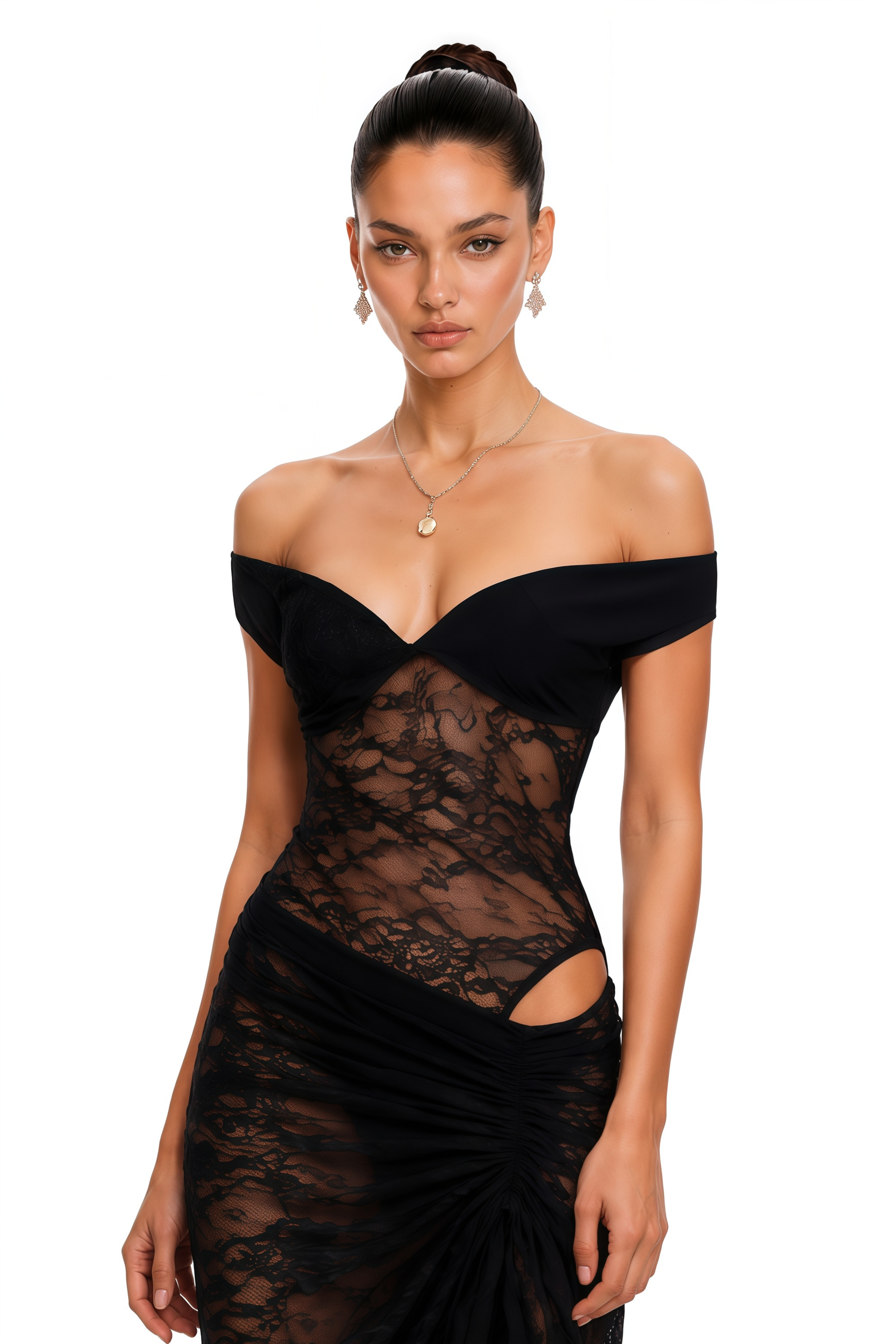 Frida Black Semi-Sheer Lace Bodysuit & Skirt Set