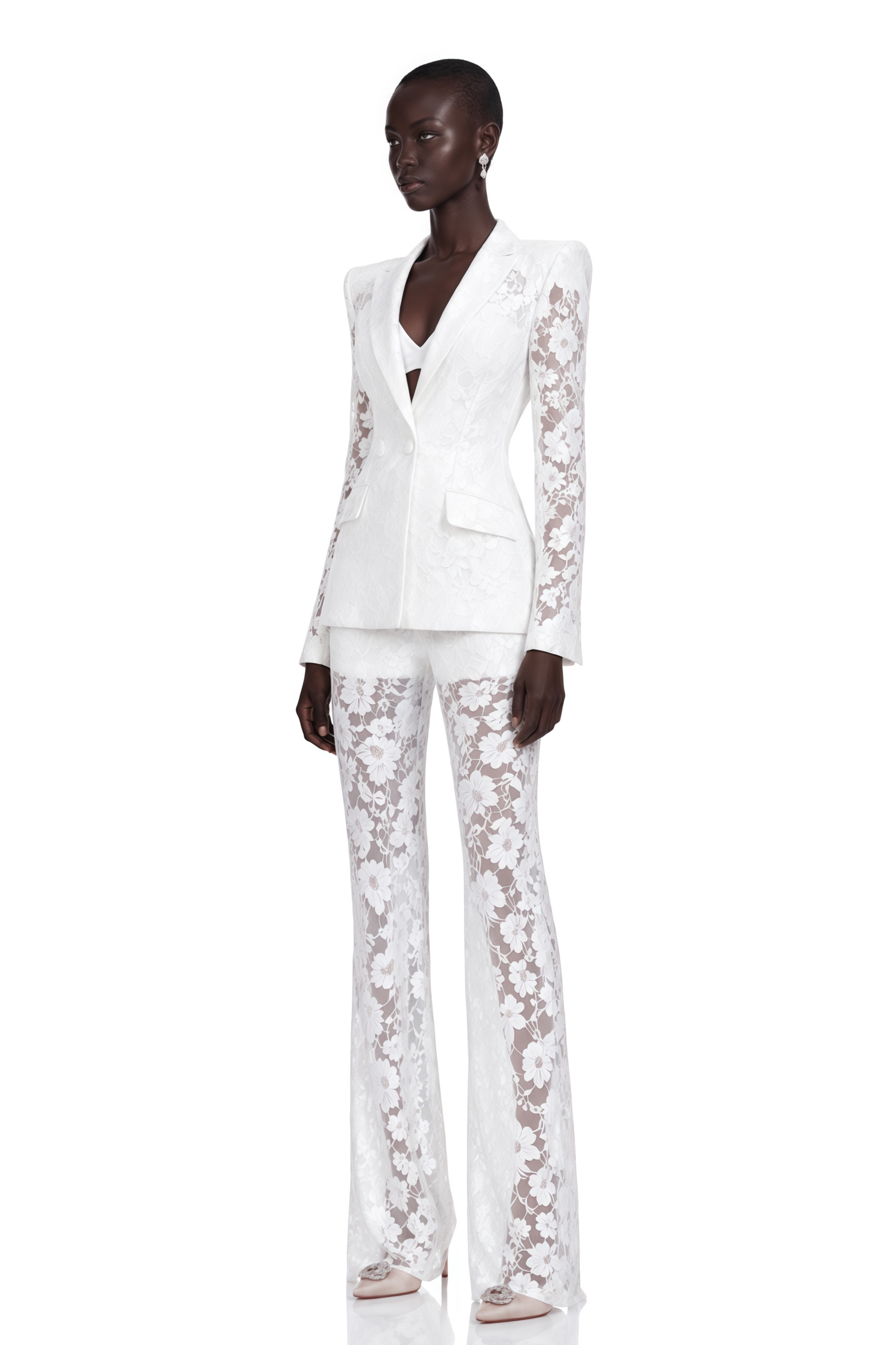 Zoé Sheer Lace Blazer & Trousers Matching Set