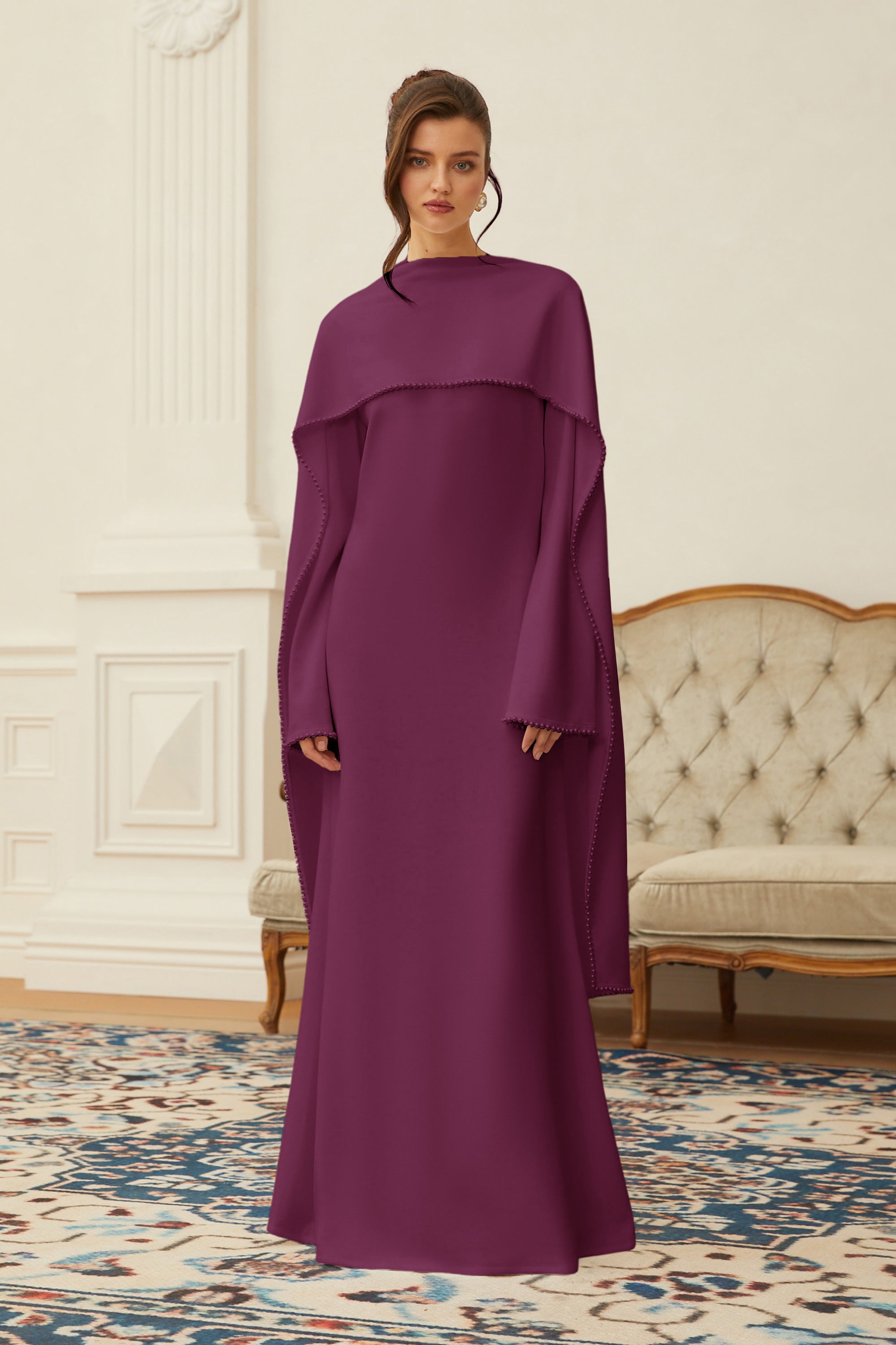 Pearl Trim Shawl Detail Maxi Dress