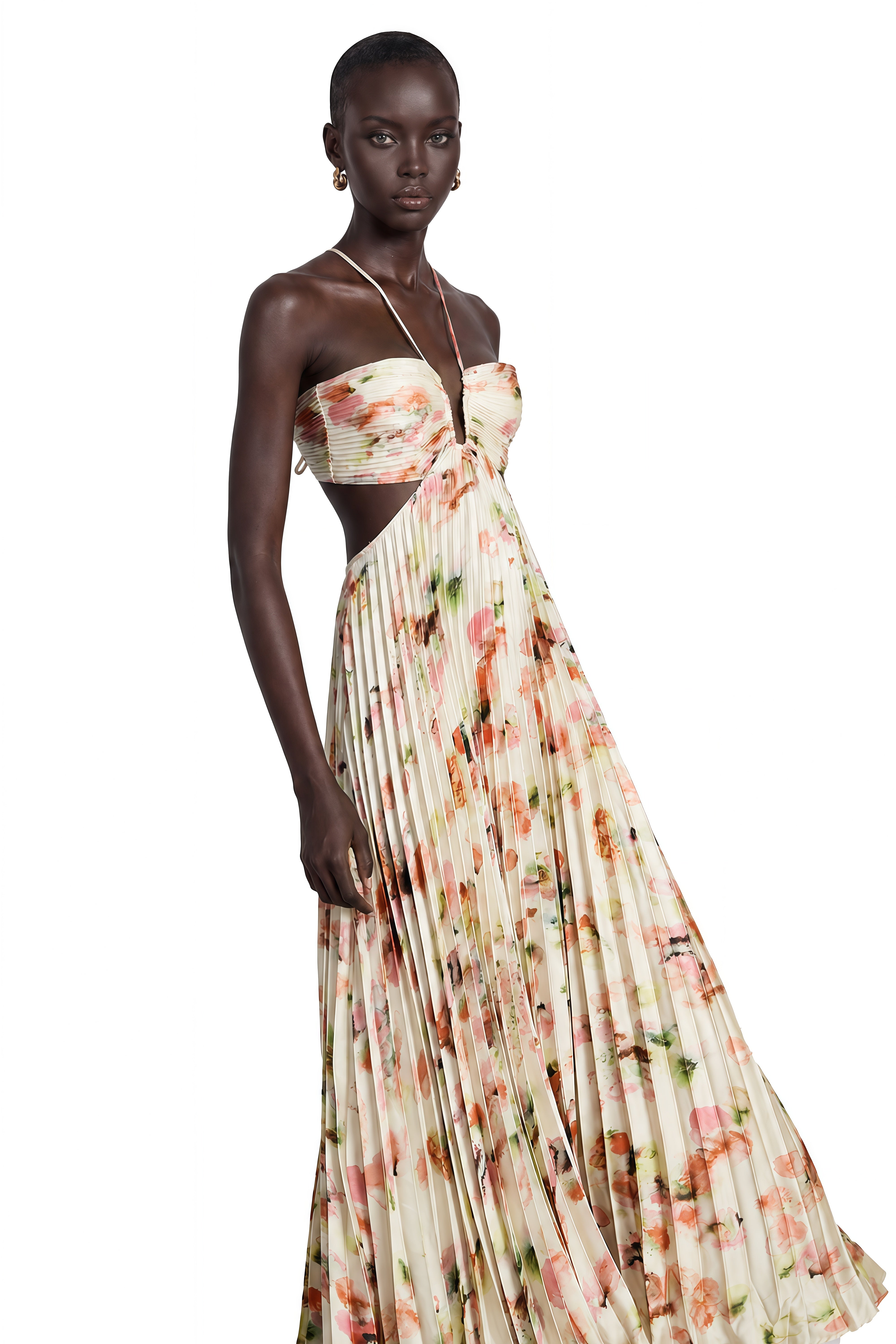 Andréa cut-out floral-print pleated maxi dress – Miss Rosier