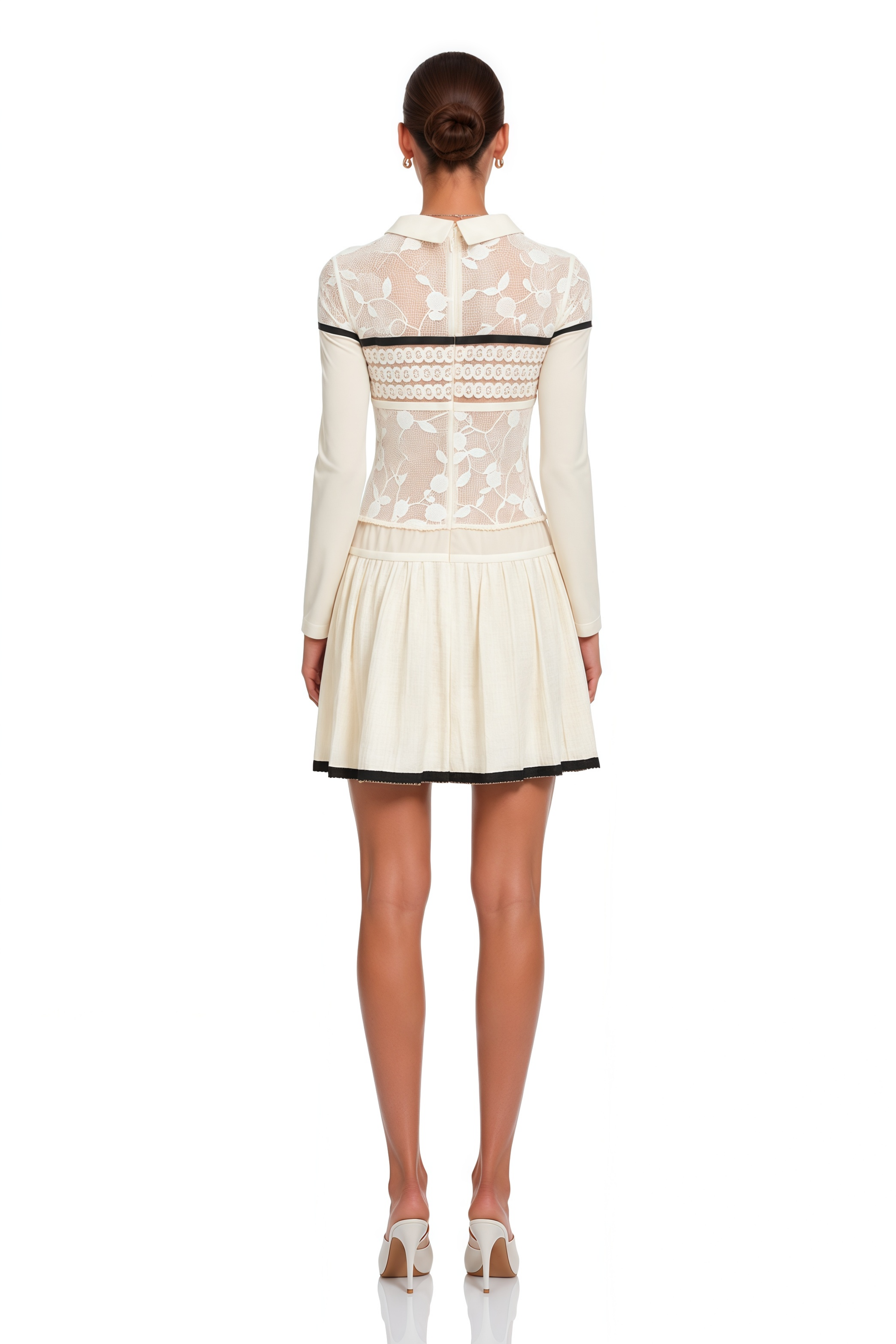 Bridget White Pleated Mini Dress with Bow-Tie