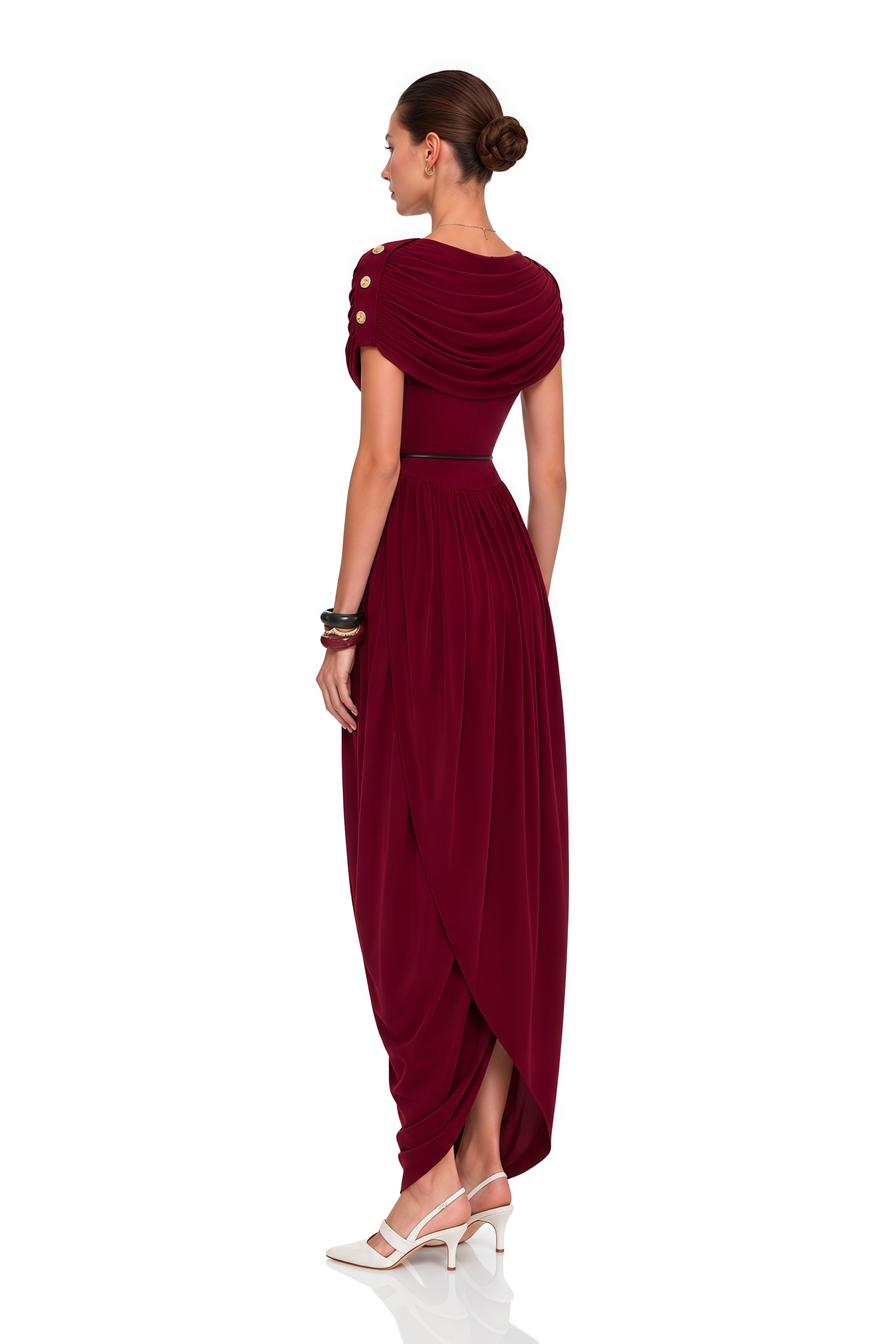 Gianna Burgundy Shawl Design Draped Maxi Dress