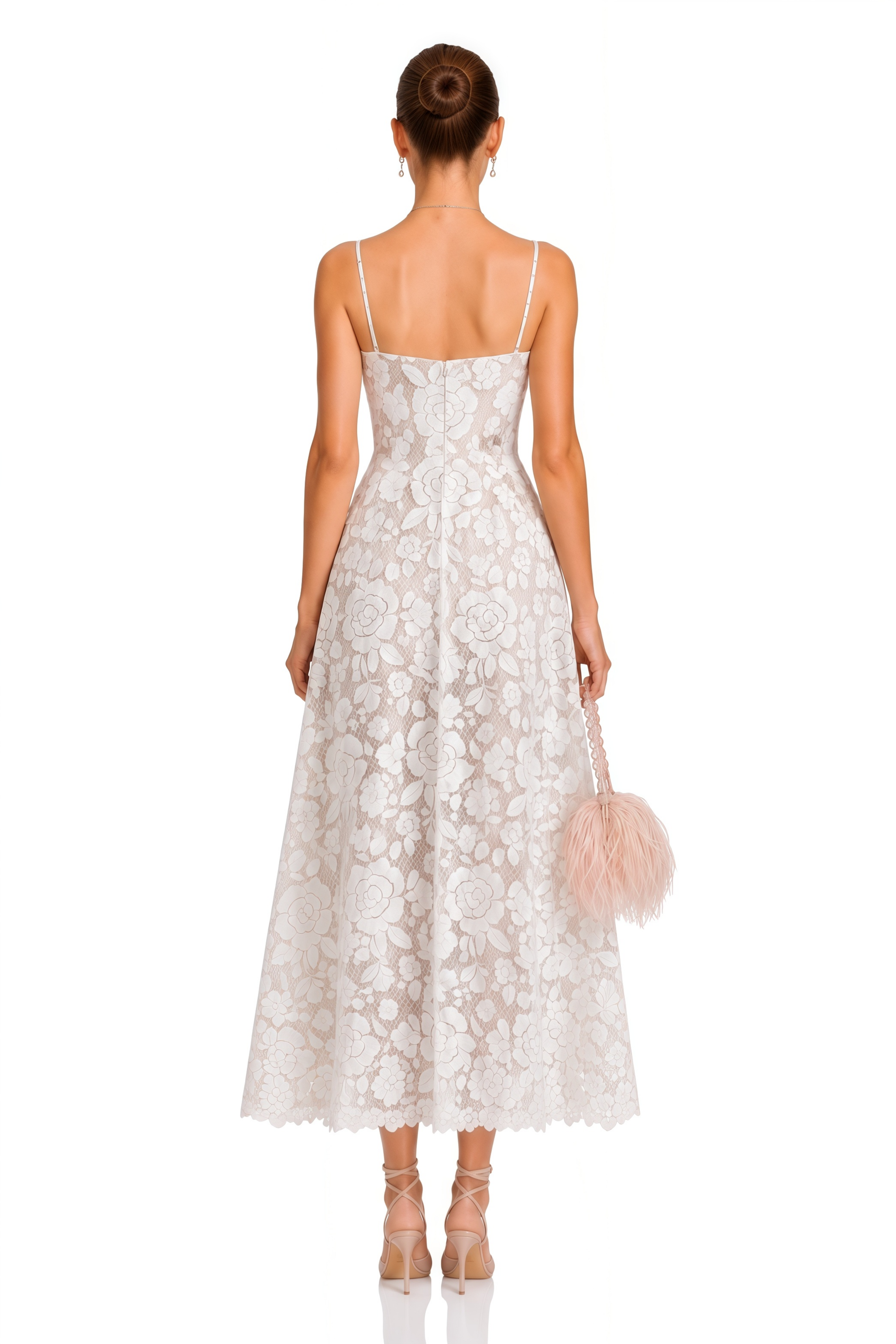 Solea White Floral Embroidered Lace Midi Dress