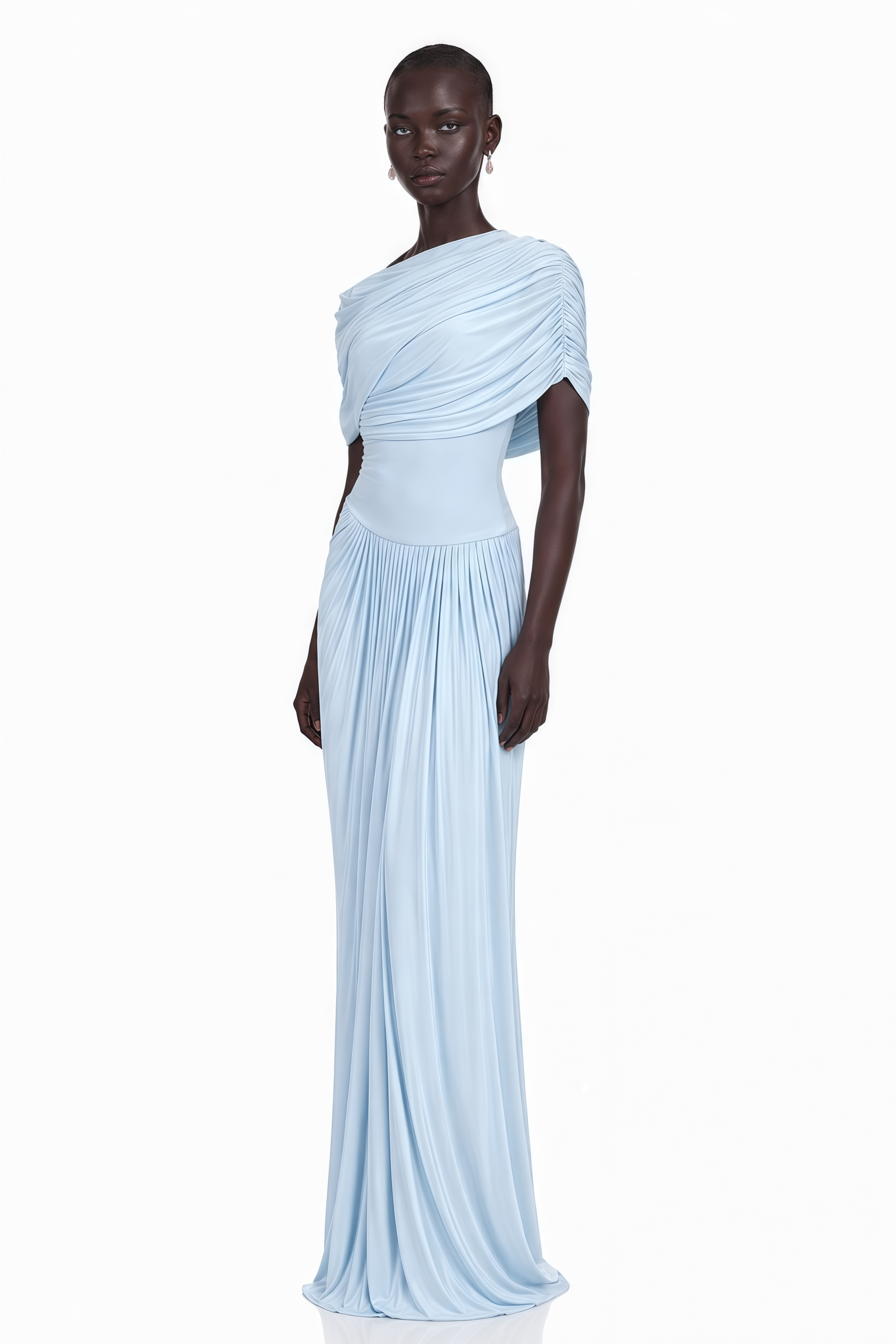 Catherine asymmetrical pleated maxi dress in Baby-blue
