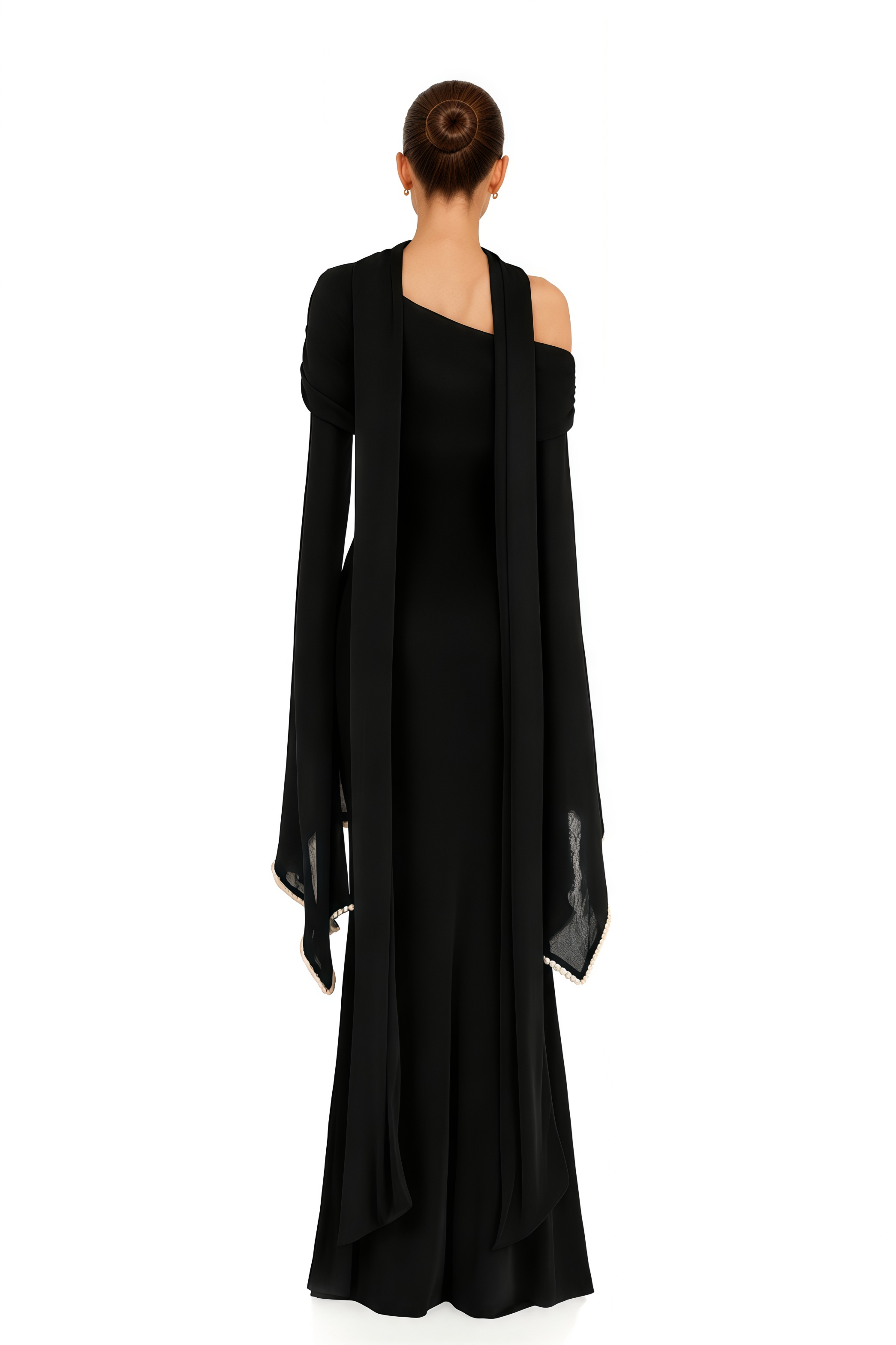 Simona Black One Shoulder Pearl Trim Maxi Gown