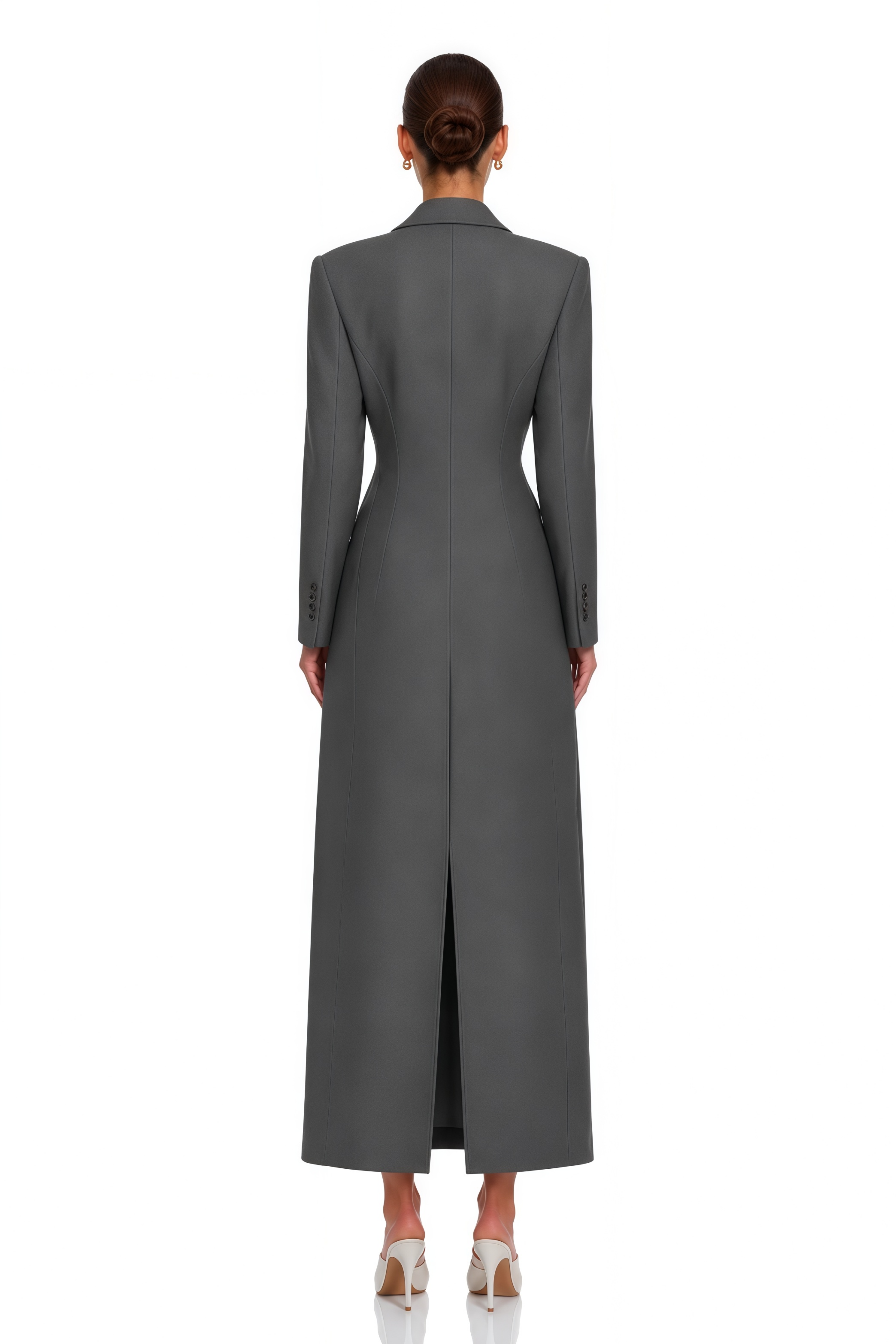 Leire Grey Single-Breasted Tweed Overcoat