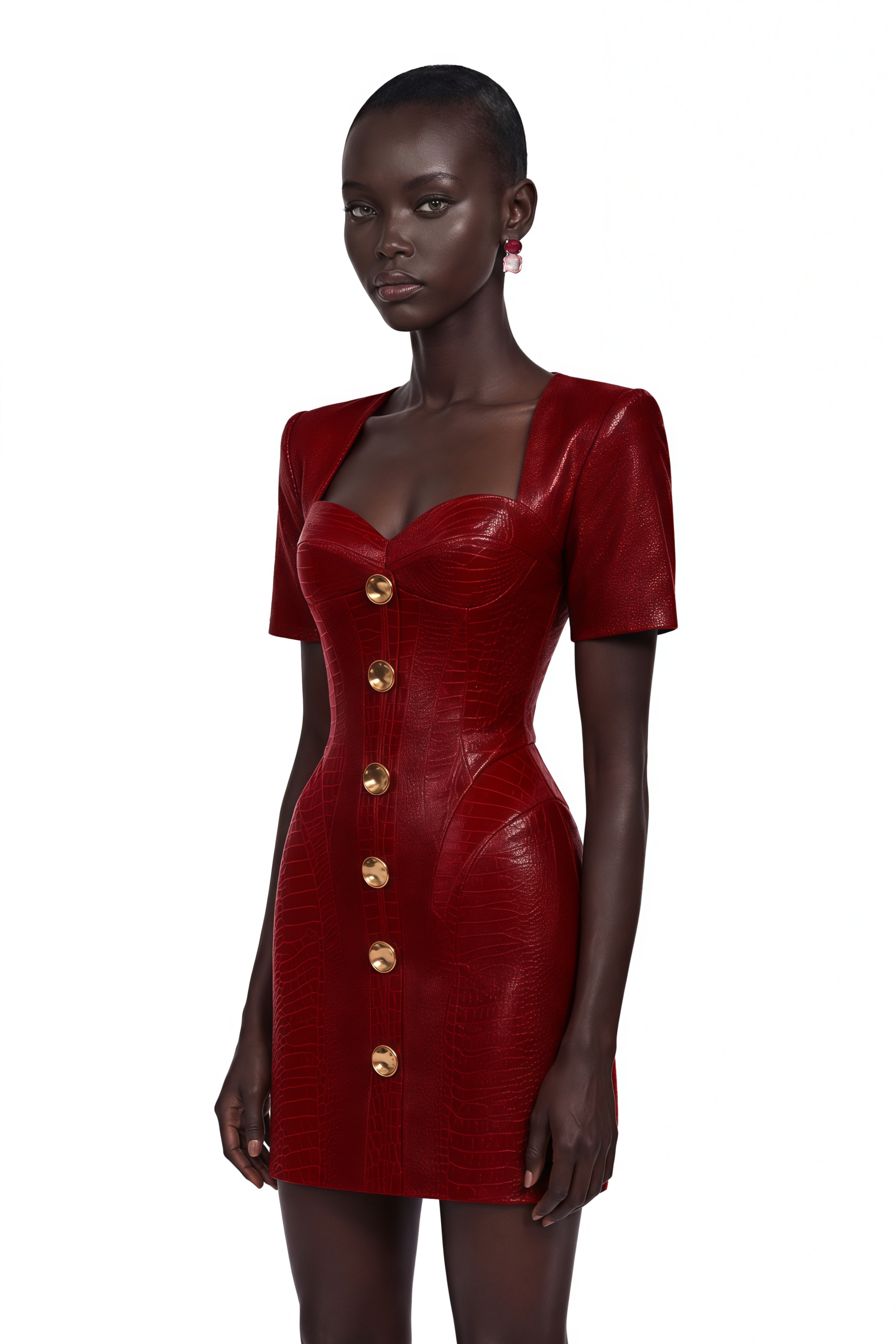 Frankie Red Leather Mini Dress with Decorative Buttons