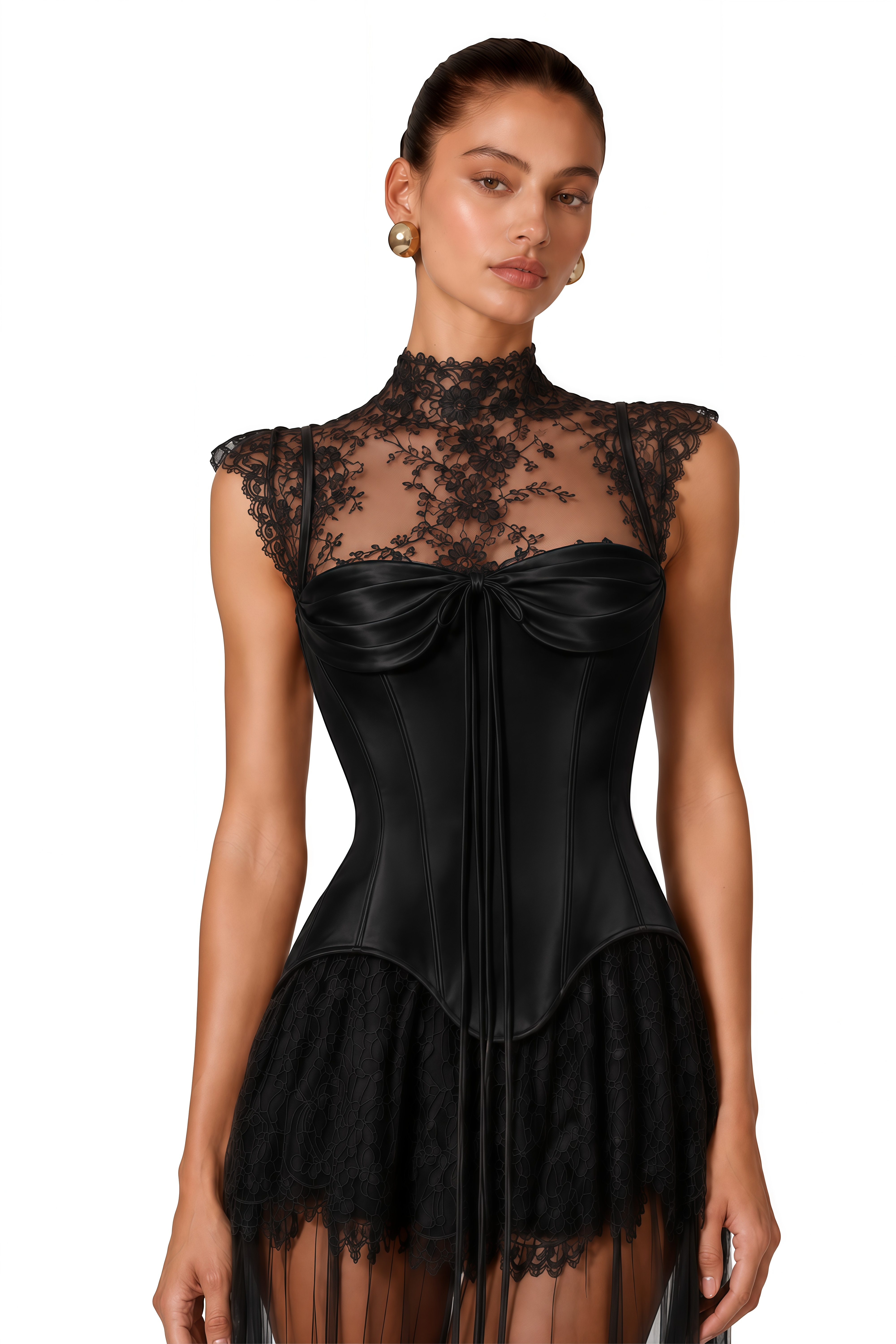 Michalina Black Lace Convertible Gown with Detachable Skirt