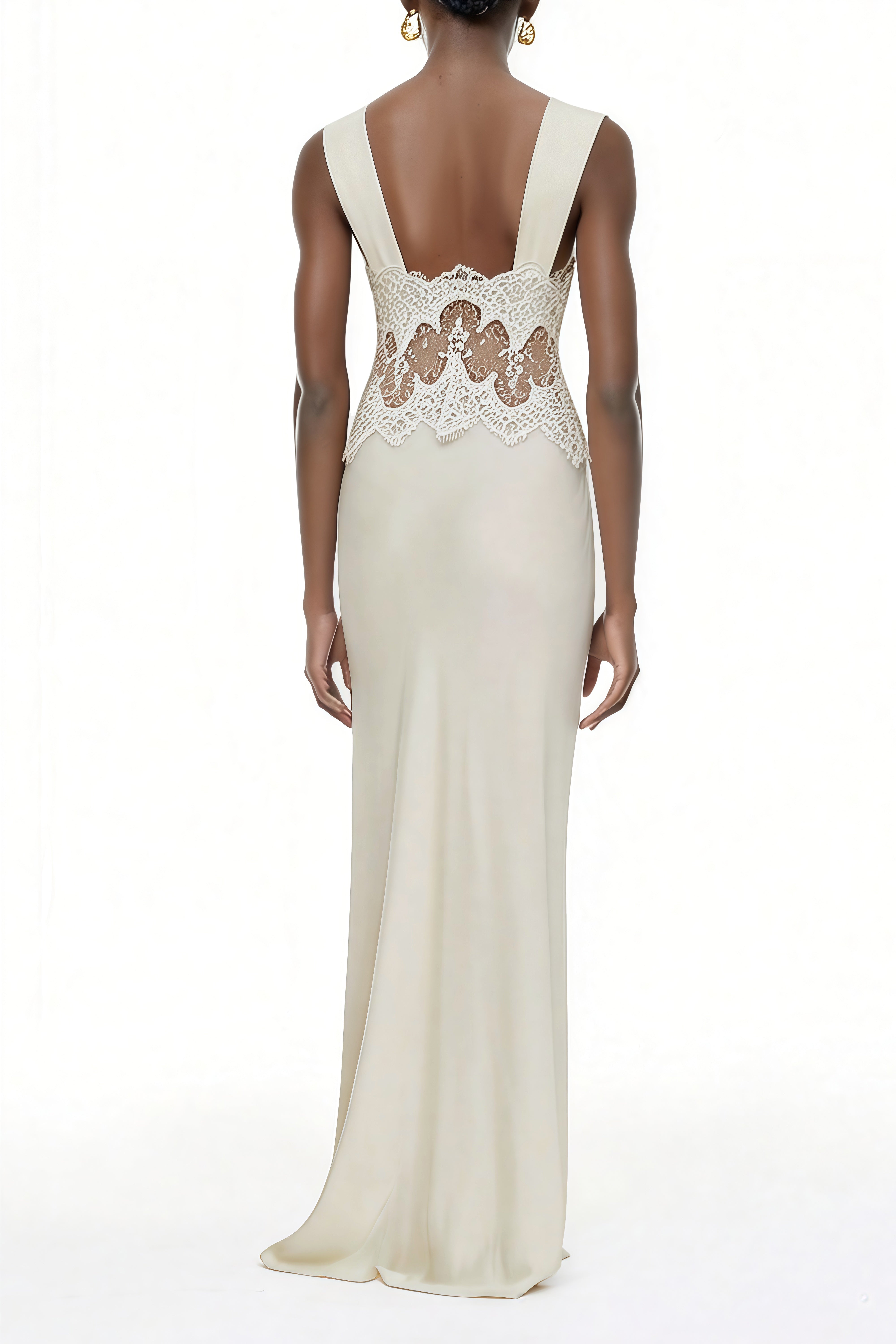 Satin Maxi Dress with Lace Panels