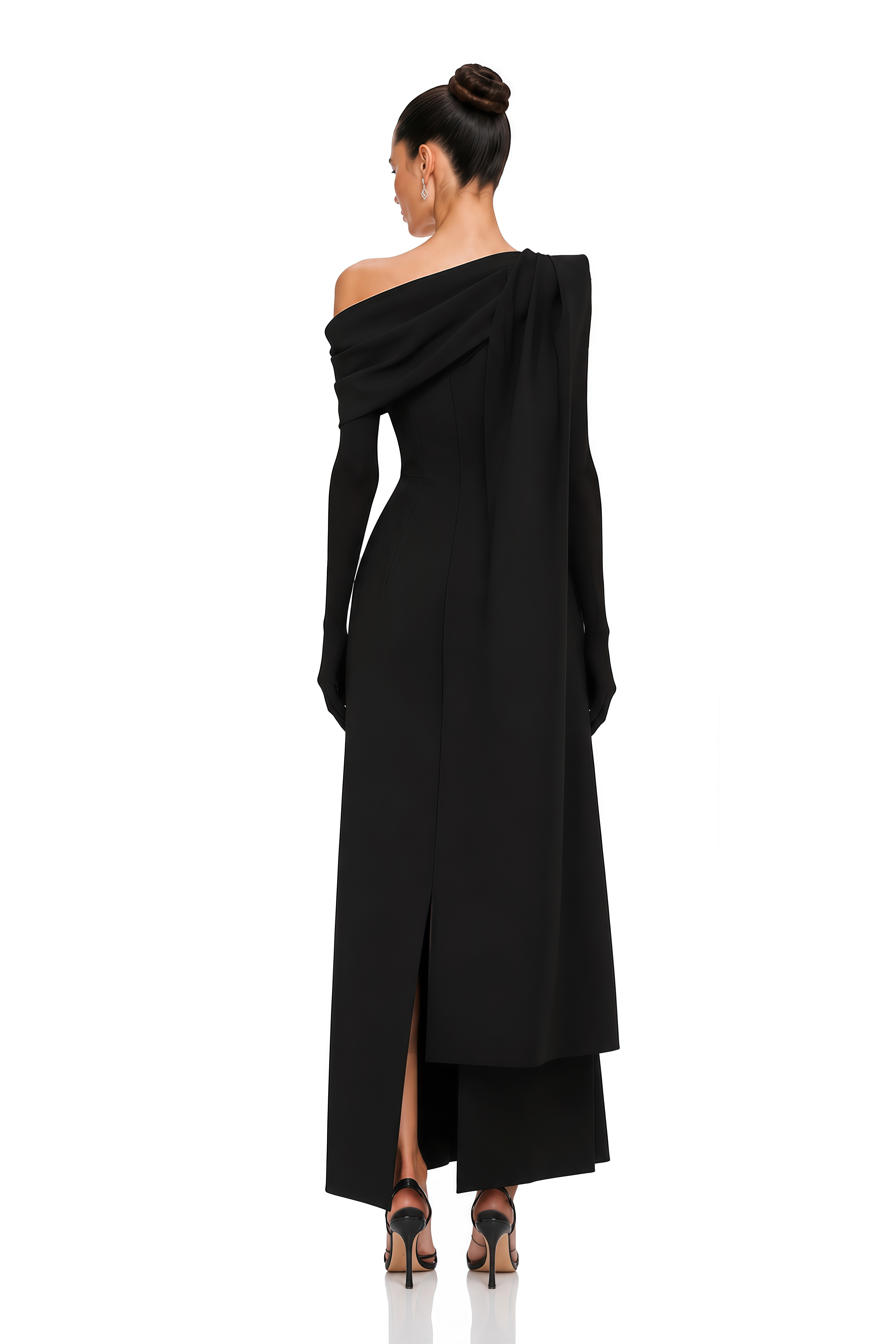 Annabelle Black Cape-Design Ribbon Maxi Dress (Without Gloves)