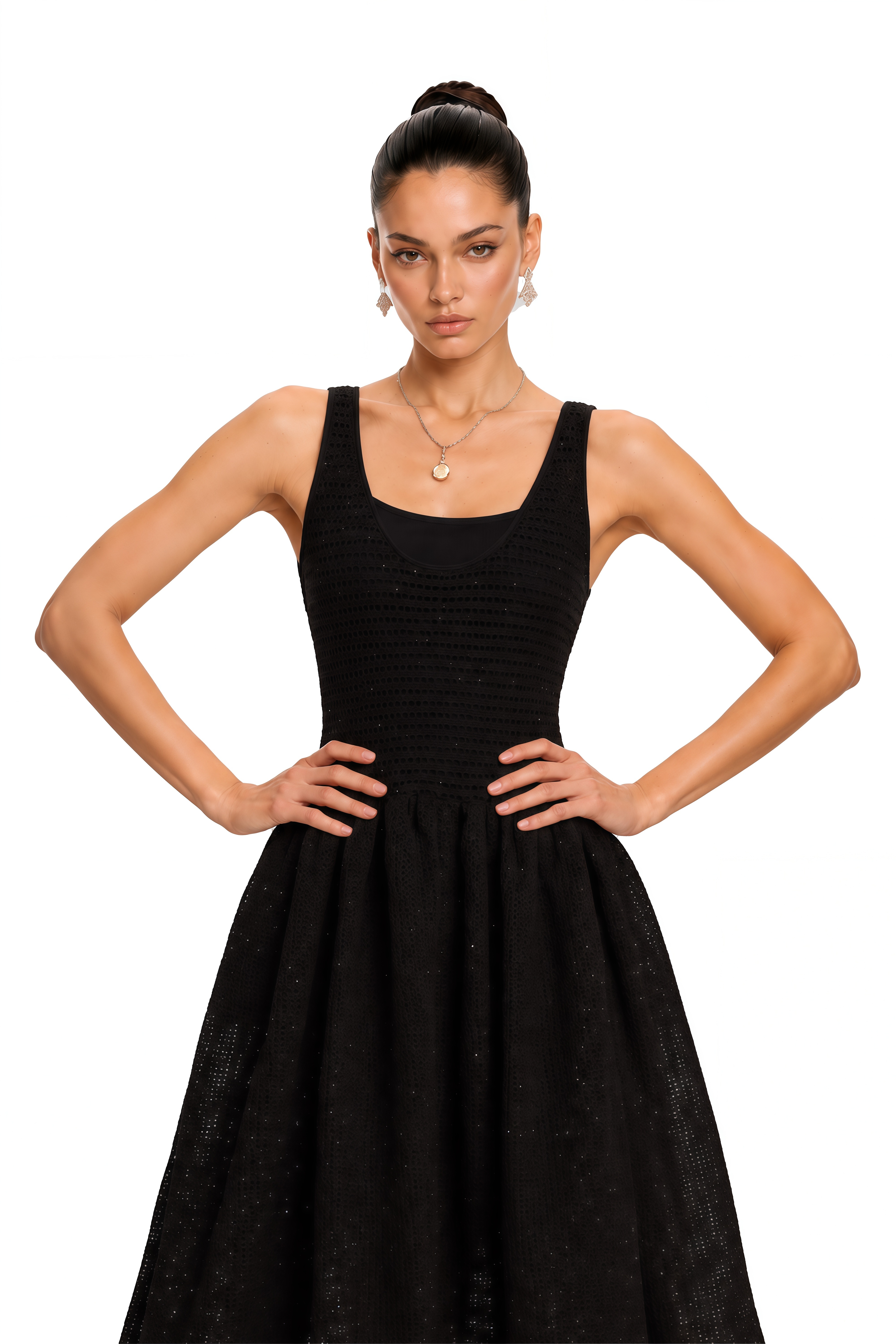 Clotilde Black Crochet-Knit Midi Dress