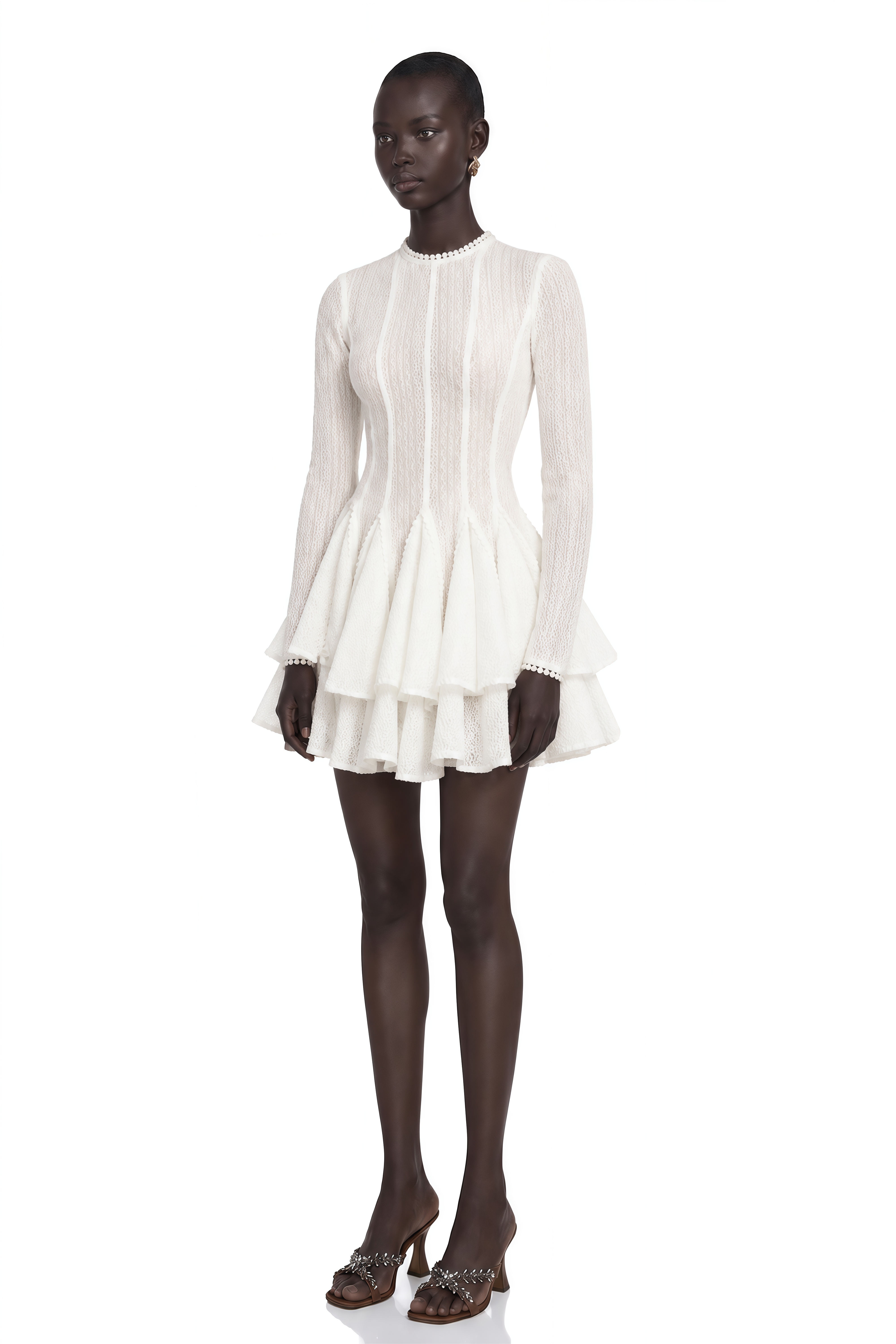 Hallie White Layered Design Puff Mini Dress