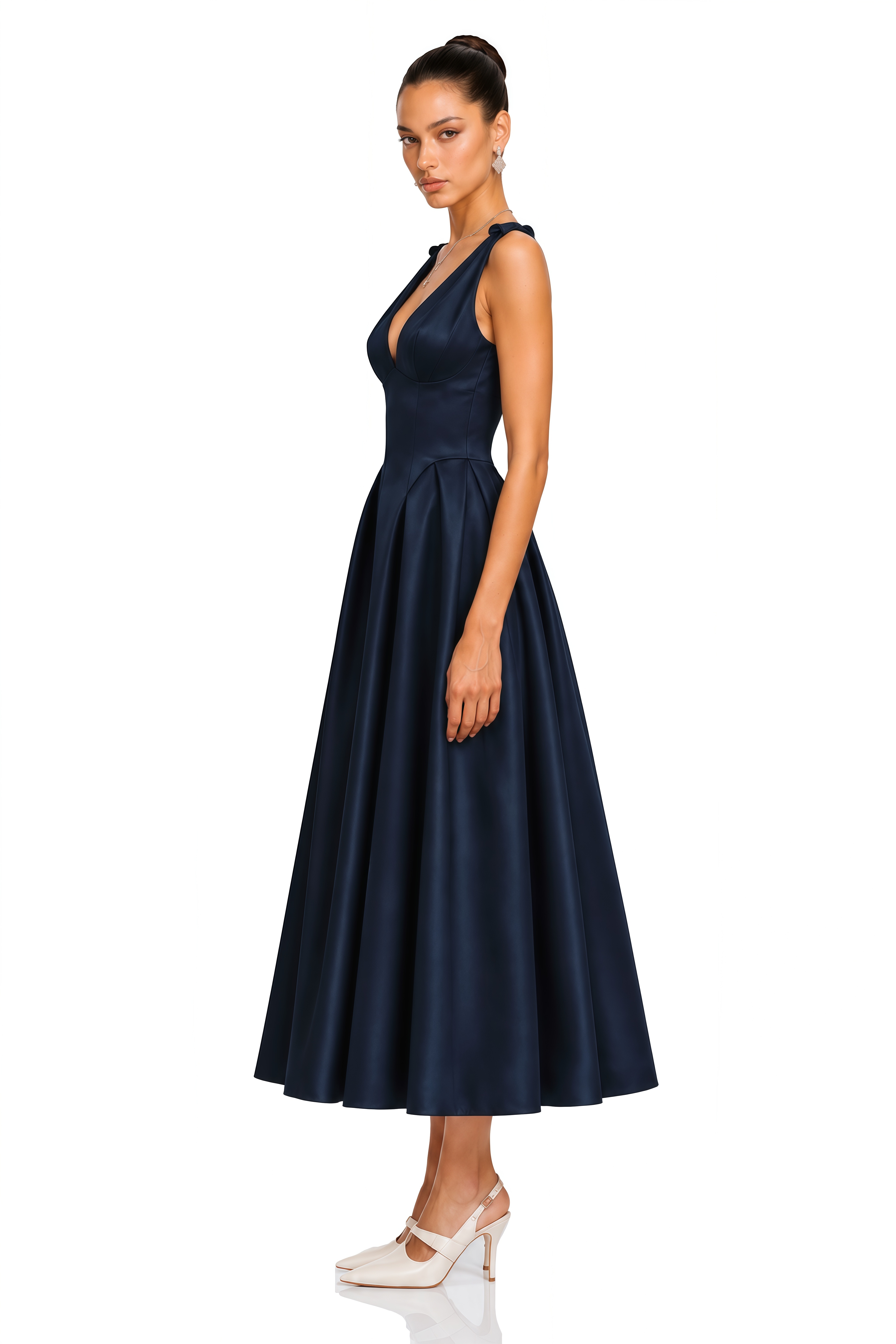 Chantale Blue Twist-Detail Satin Midi Dress